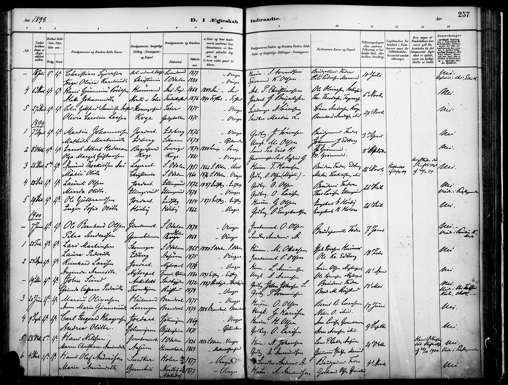 Vinger prestekontor, AV/SAH-PREST-024/H/Ha/Haa/L0014: Parish register (official) no. 14, 1881-1900, p. 257