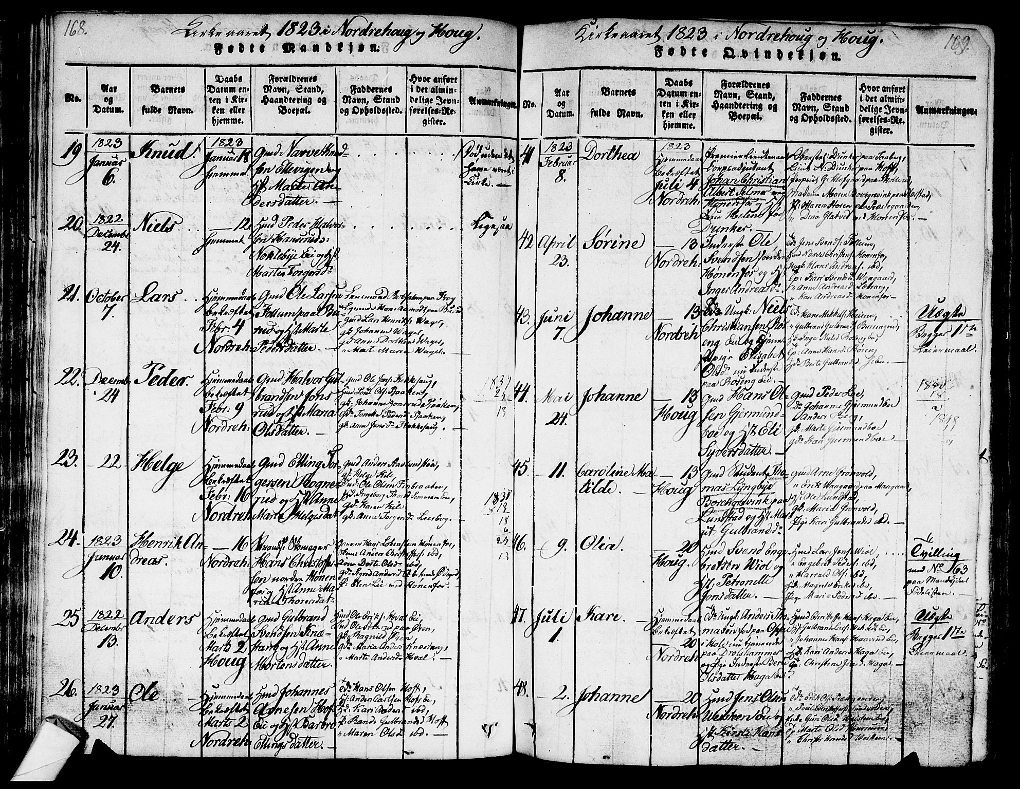 Norderhov kirkebøker, AV/SAKO-A-237/G/Ga/L0003: Parish register (copy) no. I 3 /1, 1814-1876, p. 168-169