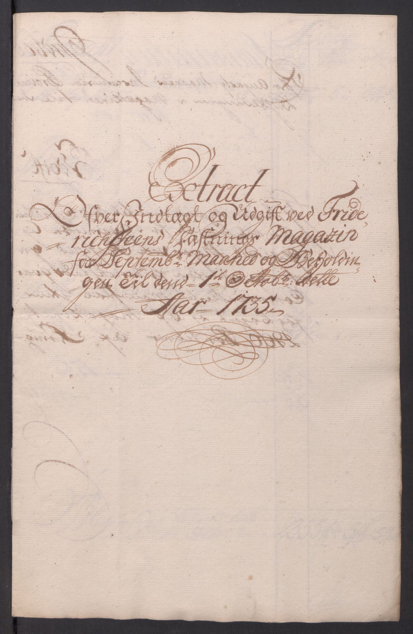 Kommanderende general (KG I) med Det norske krigsdirektorium, AV/RA-EA-5419/D/L0154: Fredriksten festning: Brev, inventarfortegnelser og regnskapsekstrakter, 1730-1739, p. 407