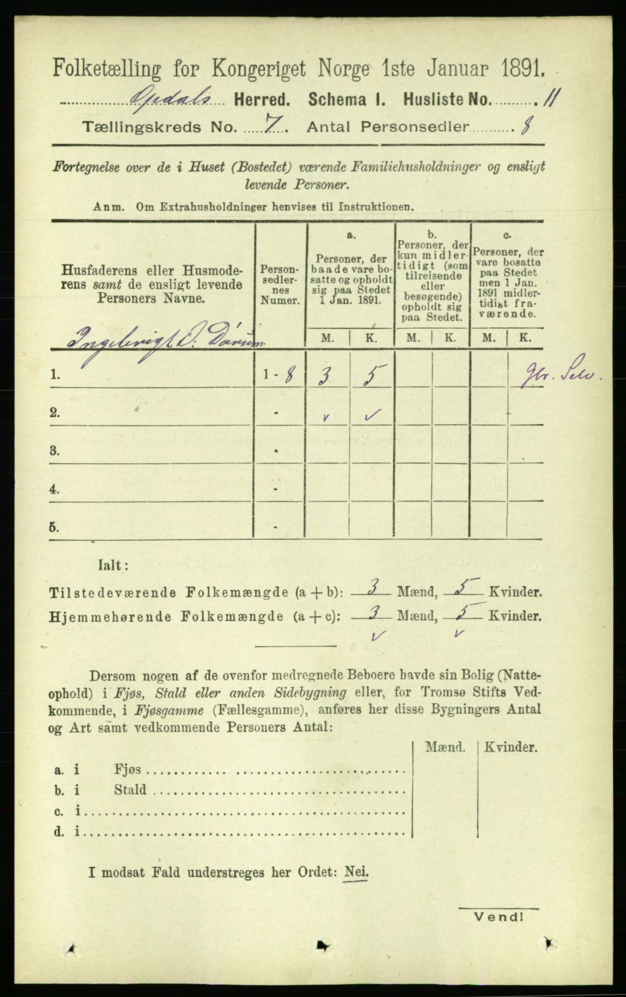 RA, 1891 census for 1634 Oppdal, 1891, p. 3416