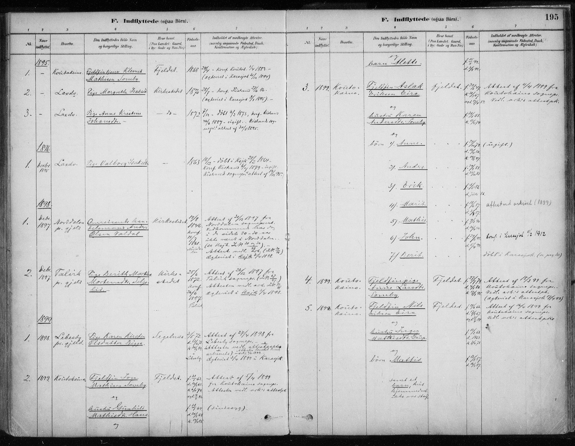 Karasjok sokneprestkontor, AV/SATØ-S-1352/H/Ha/L0002kirke: Parish register (official) no. 2, 1885-1906, p. 195