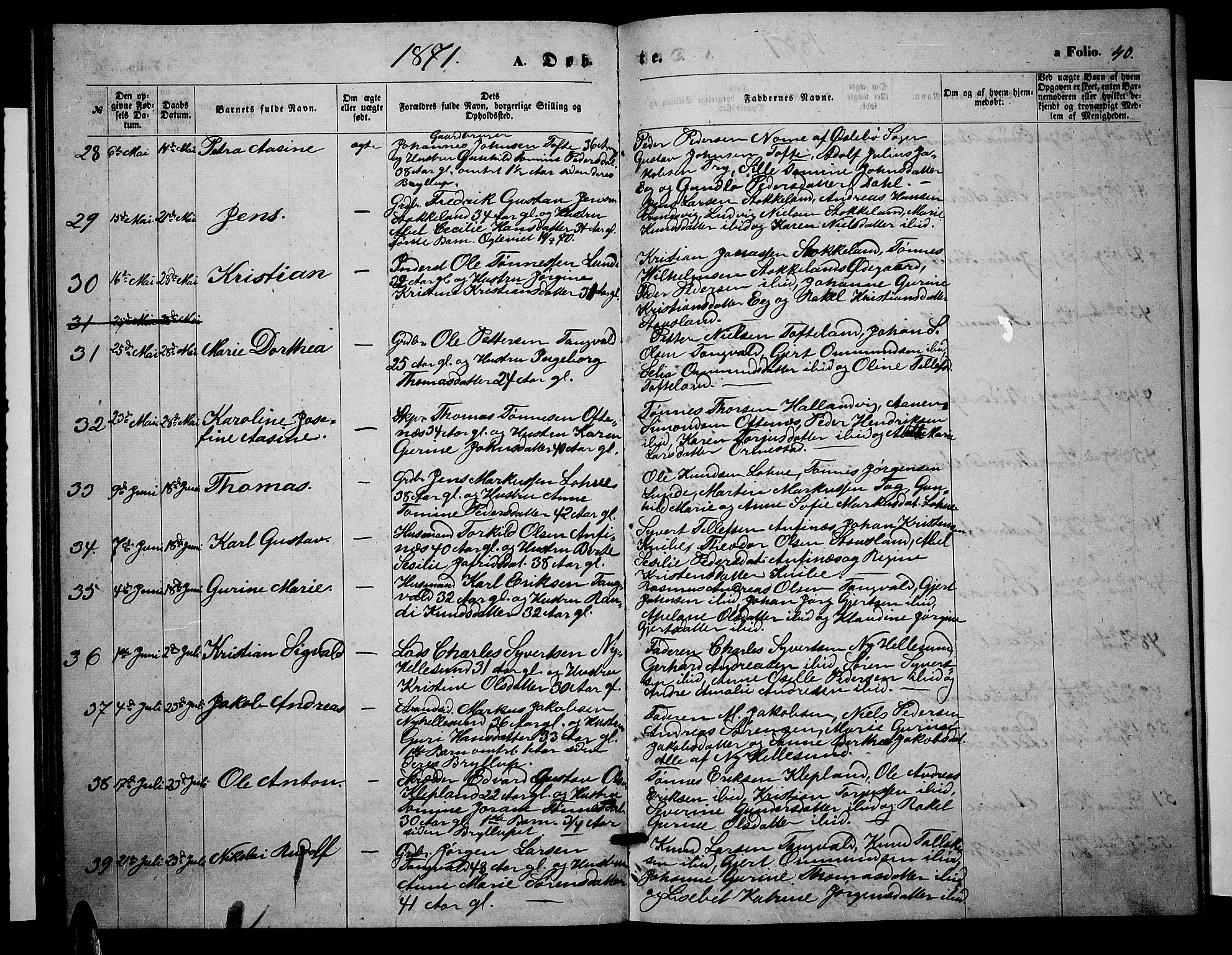 Søgne sokneprestkontor, SAK/1111-0037/F/Fb/Fbb/L0004: Parish register (copy) no. B 4, 1864-1883, p. 40
