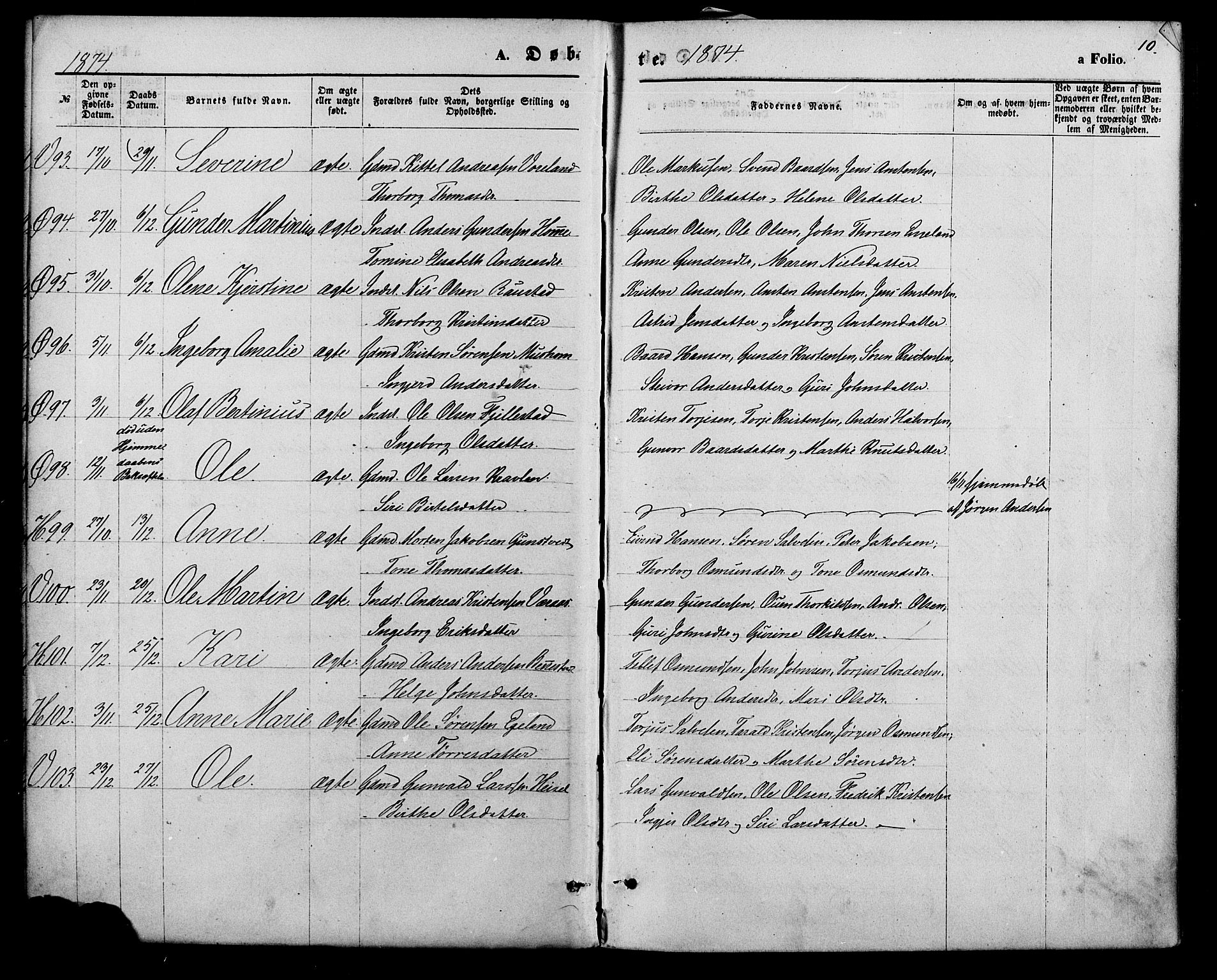 Vennesla sokneprestkontor, AV/SAK-1111-0045/Fa/Fac/L0008: Parish register (official) no. A 8, 1874-1883, p. 10