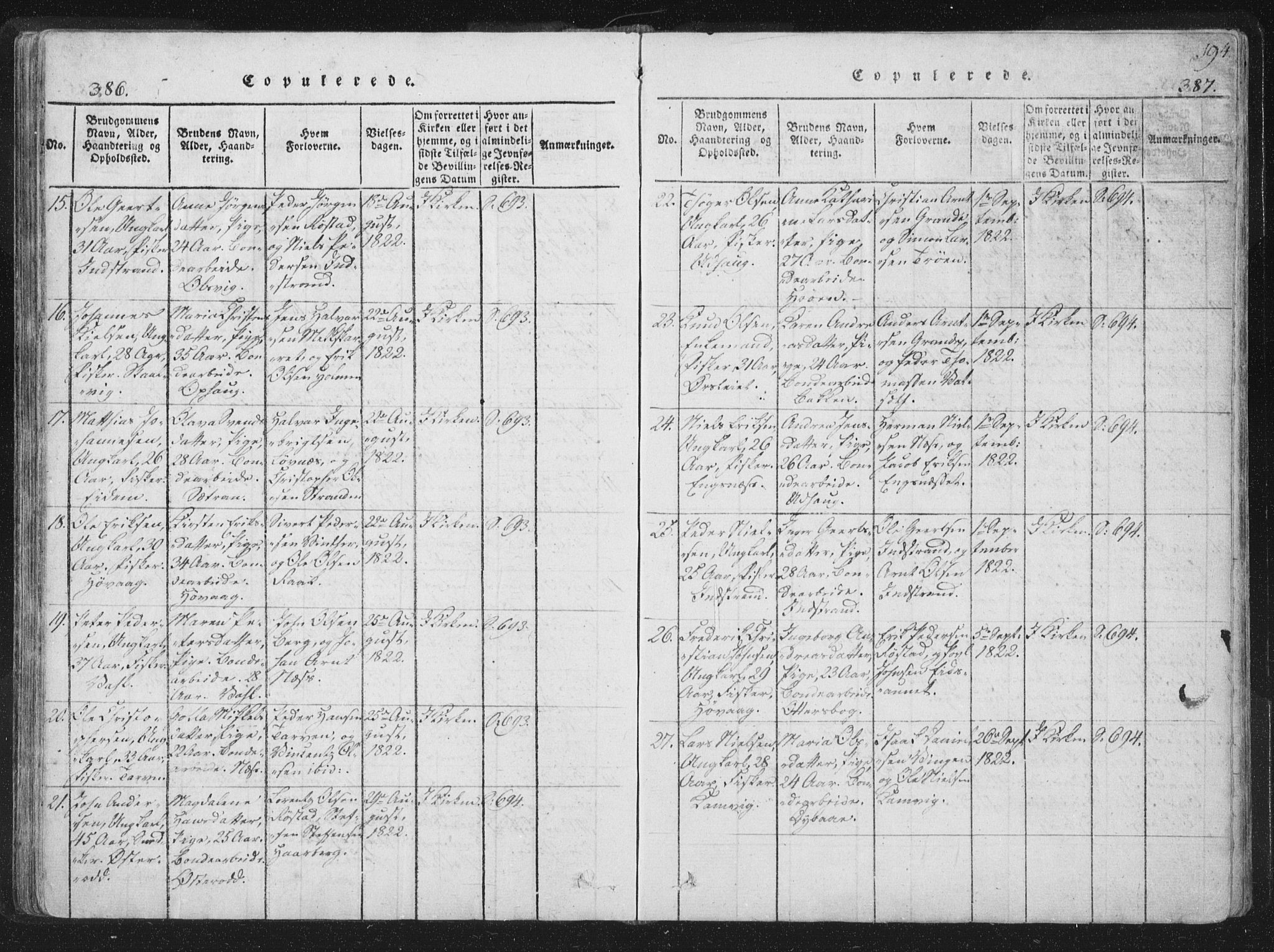 Ministerialprotokoller, klokkerbøker og fødselsregistre - Sør-Trøndelag, AV/SAT-A-1456/659/L0734: Parish register (official) no. 659A04, 1818-1825, p. 386-387