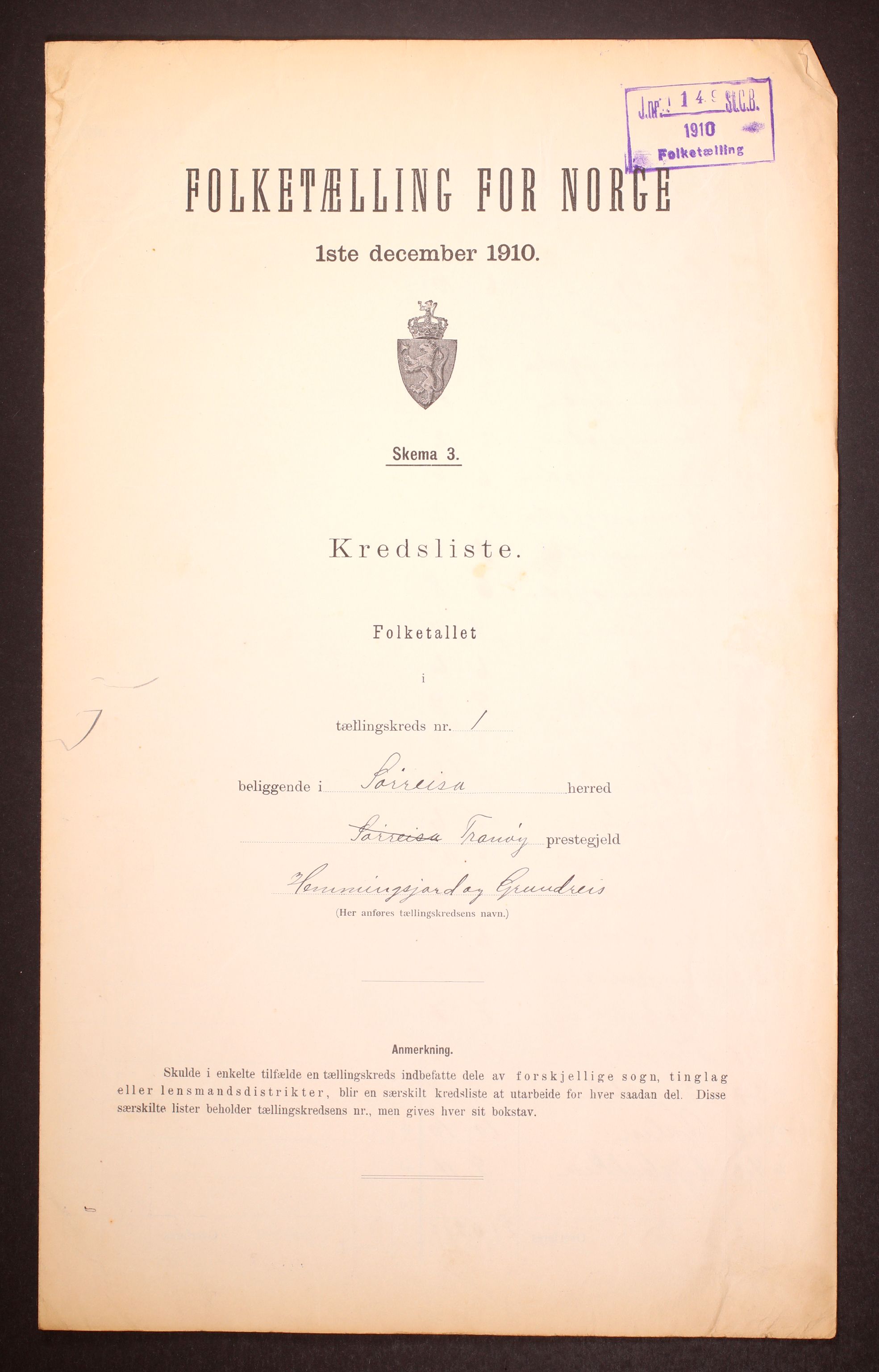 RA, 1910 census for Sørreisa, 1910, p. 4