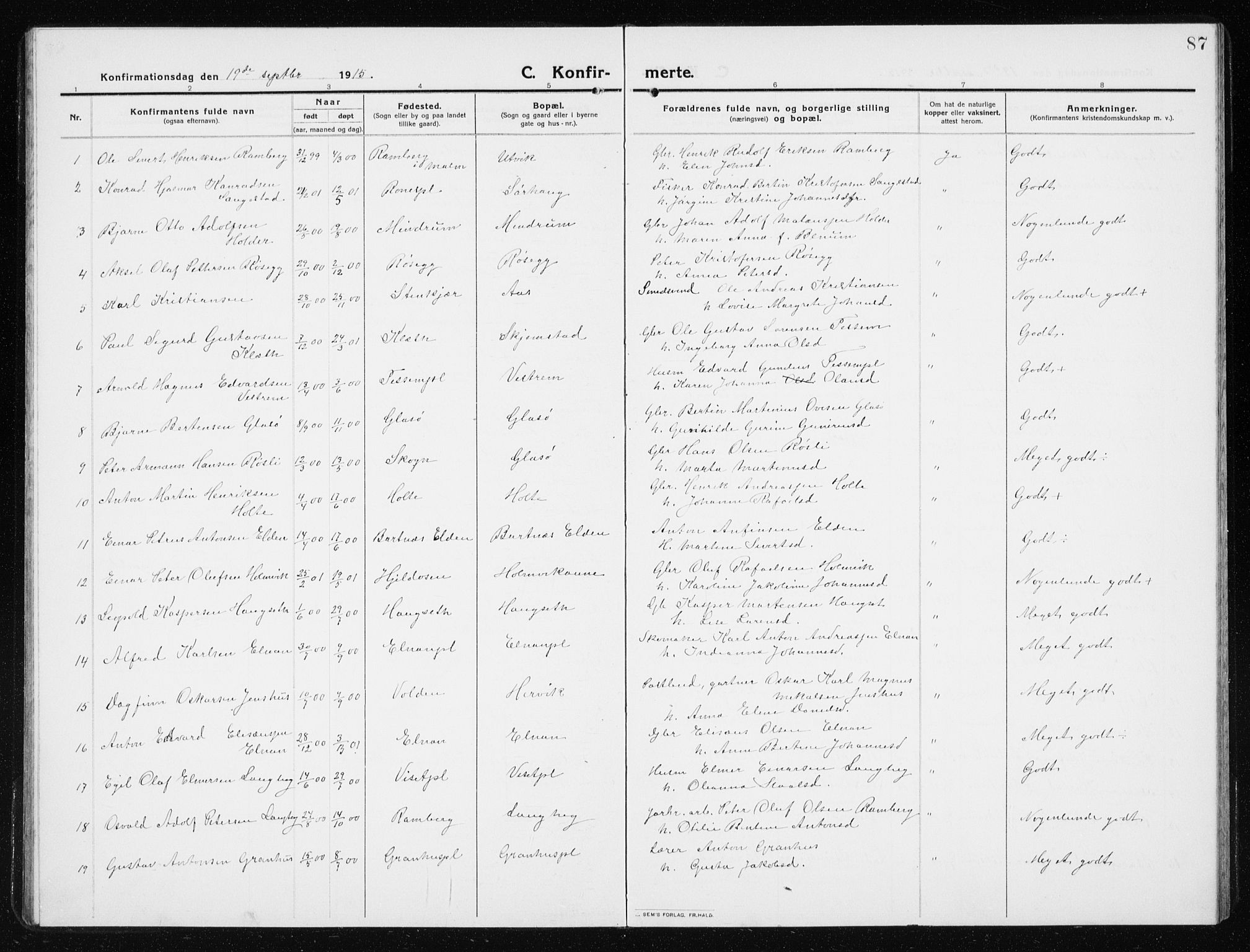 Ministerialprotokoller, klokkerbøker og fødselsregistre - Nord-Trøndelag, SAT/A-1458/741/L0402: Parish register (copy) no. 741C03, 1911-1926, p. 87