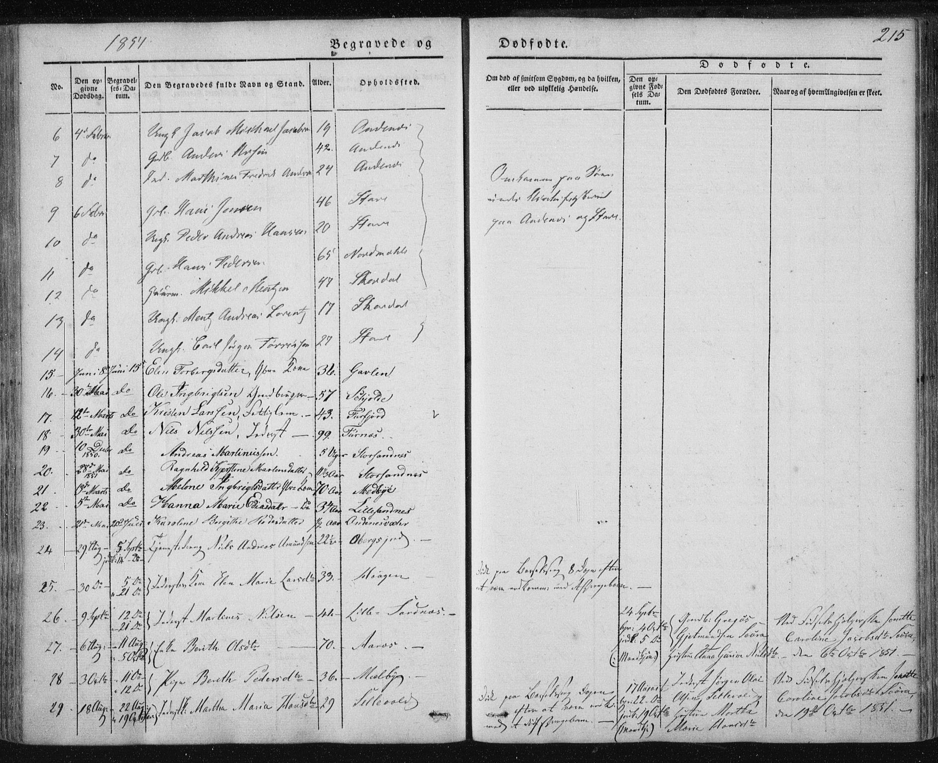 Ministerialprotokoller, klokkerbøker og fødselsregistre - Nordland, AV/SAT-A-1459/897/L1396: Parish register (official) no. 897A04, 1842-1866, p. 215