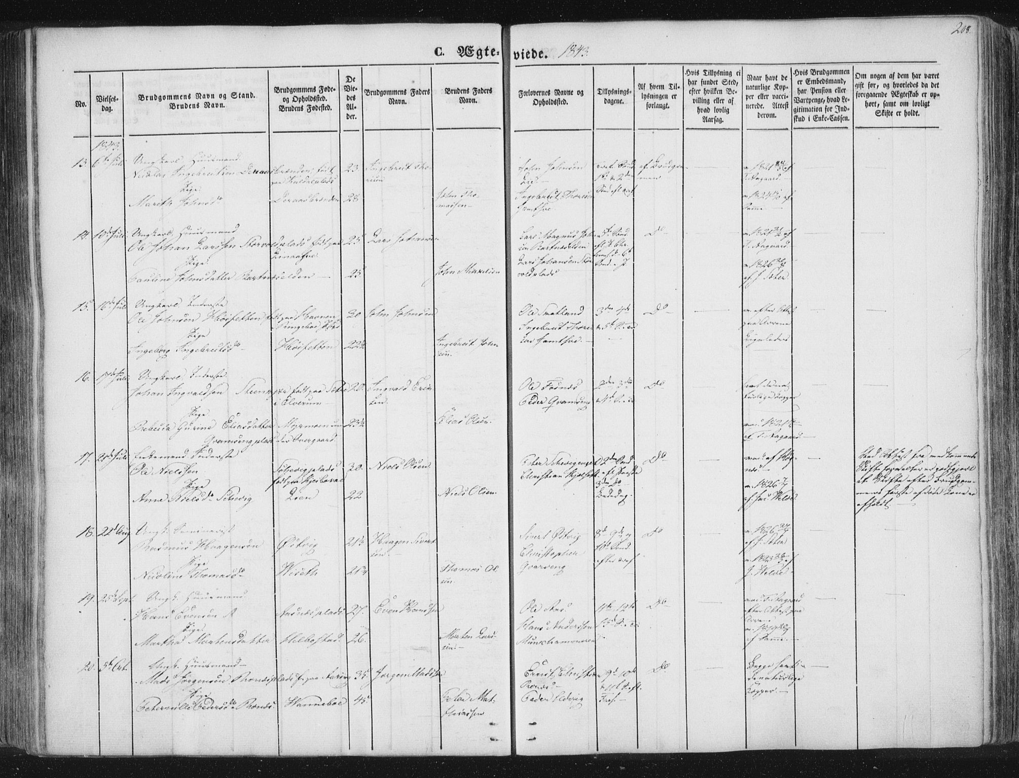 Ministerialprotokoller, klokkerbøker og fødselsregistre - Nord-Trøndelag, AV/SAT-A-1458/741/L0392: Parish register (official) no. 741A06, 1836-1848, p. 208