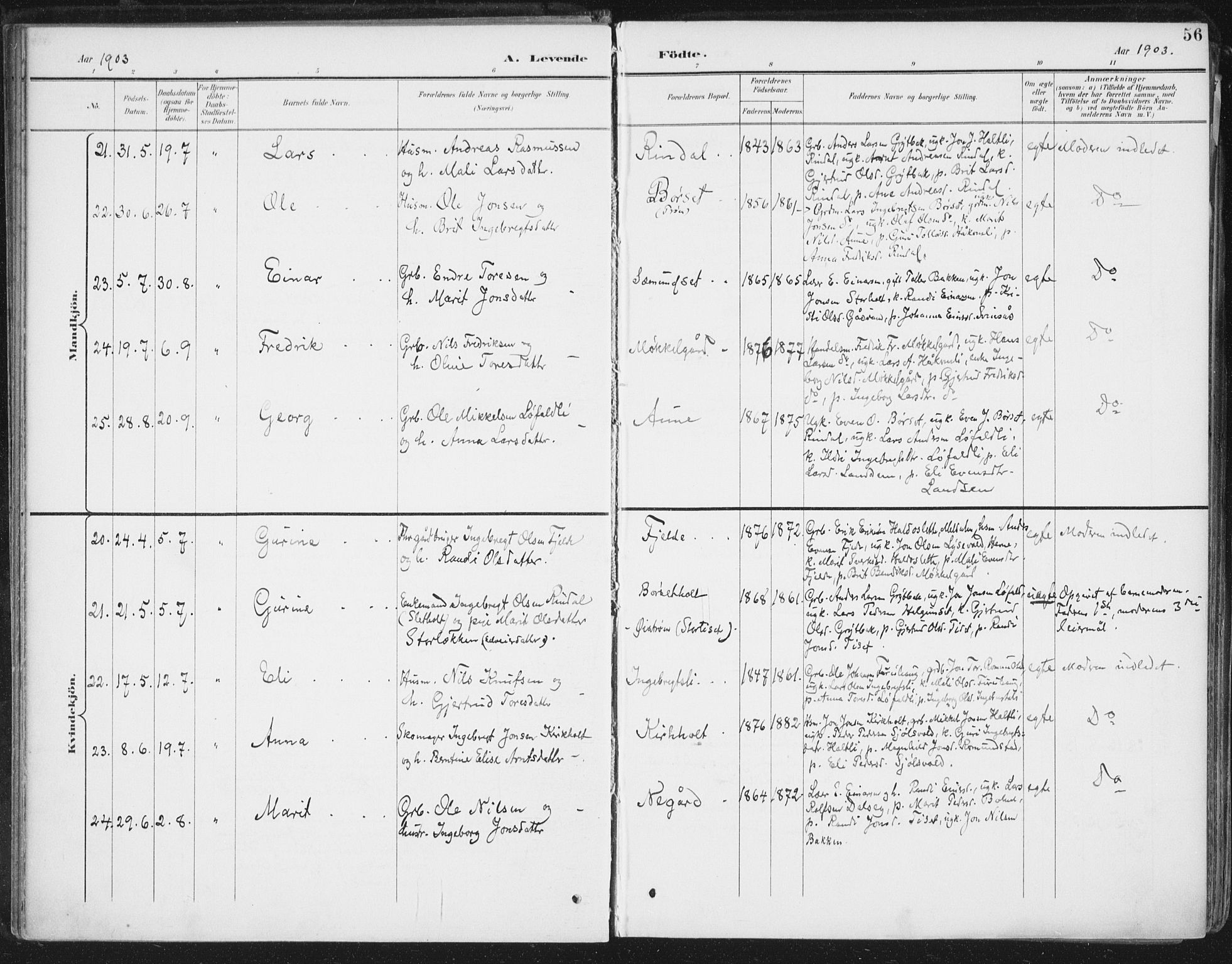 Ministerialprotokoller, klokkerbøker og fødselsregistre - Møre og Romsdal, AV/SAT-A-1454/598/L1072: Parish register (official) no. 598A06, 1896-1910, p. 56