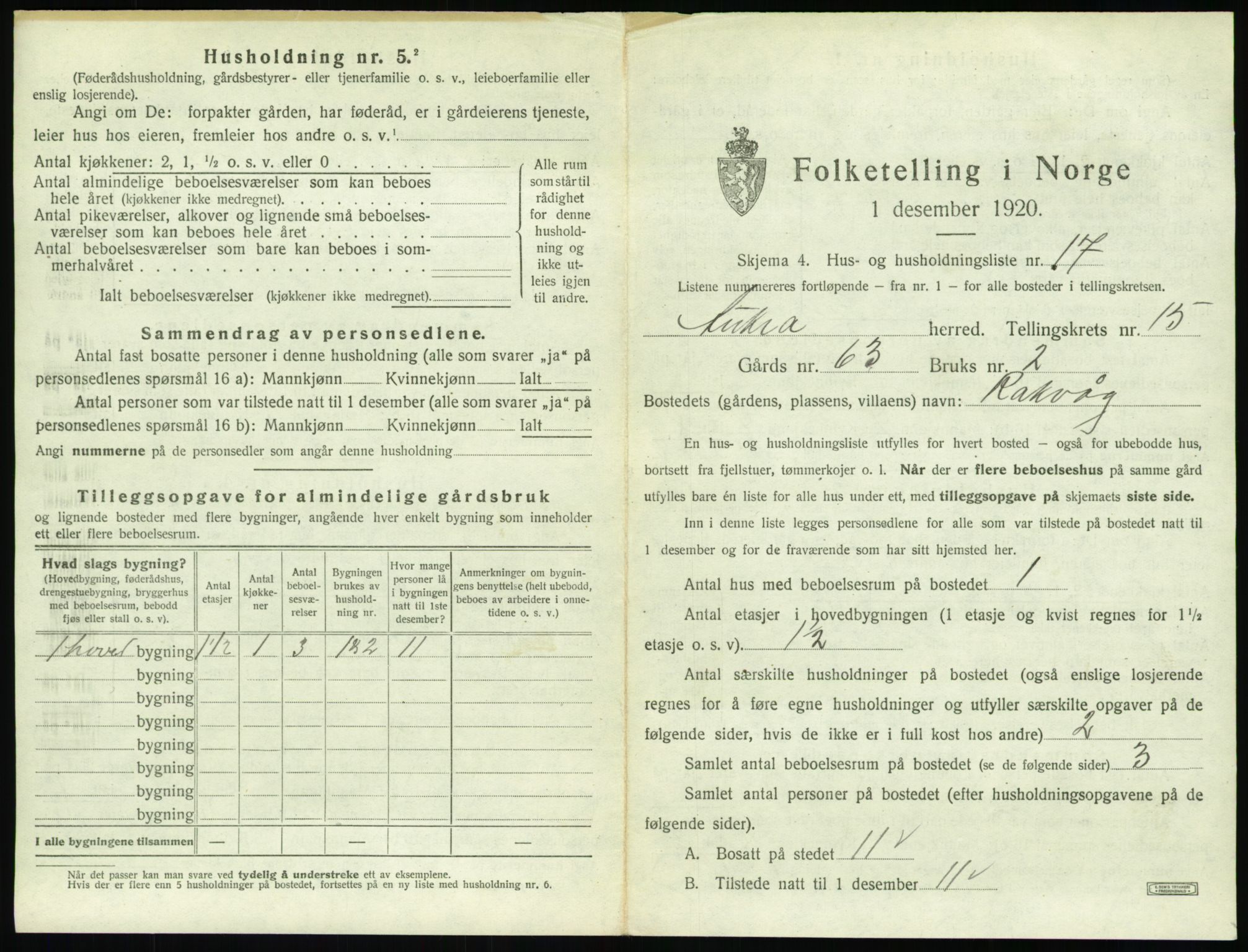 SAT, 1920 census for Aukra, 1920, p. 941