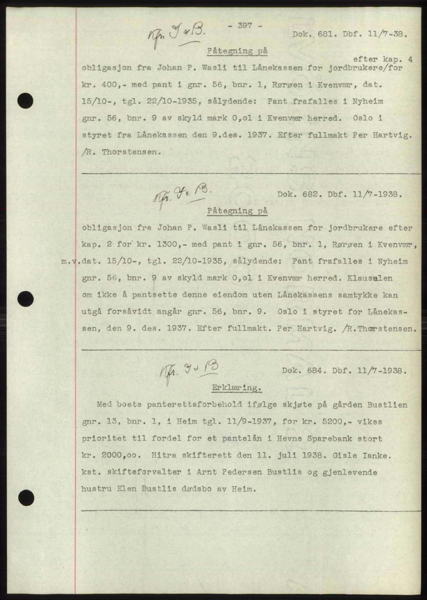 Hitra sorenskriveri, AV/SAT-A-0018/2/2C/2Ca: Mortgage book no. C1, 1936-1945, Diary no: : 681/1938