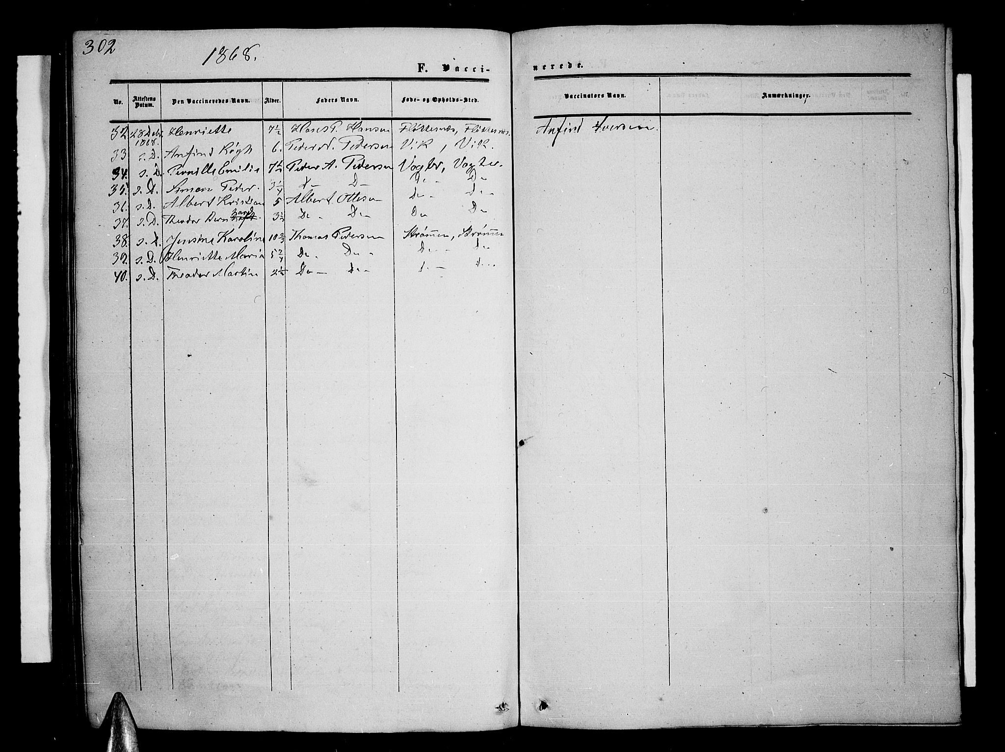 Kvæfjord sokneprestkontor, AV/SATØ-S-1323/G/Ga/Gab/L0003klokker: Parish register (copy) no. 3, 1856-1870, p. 302