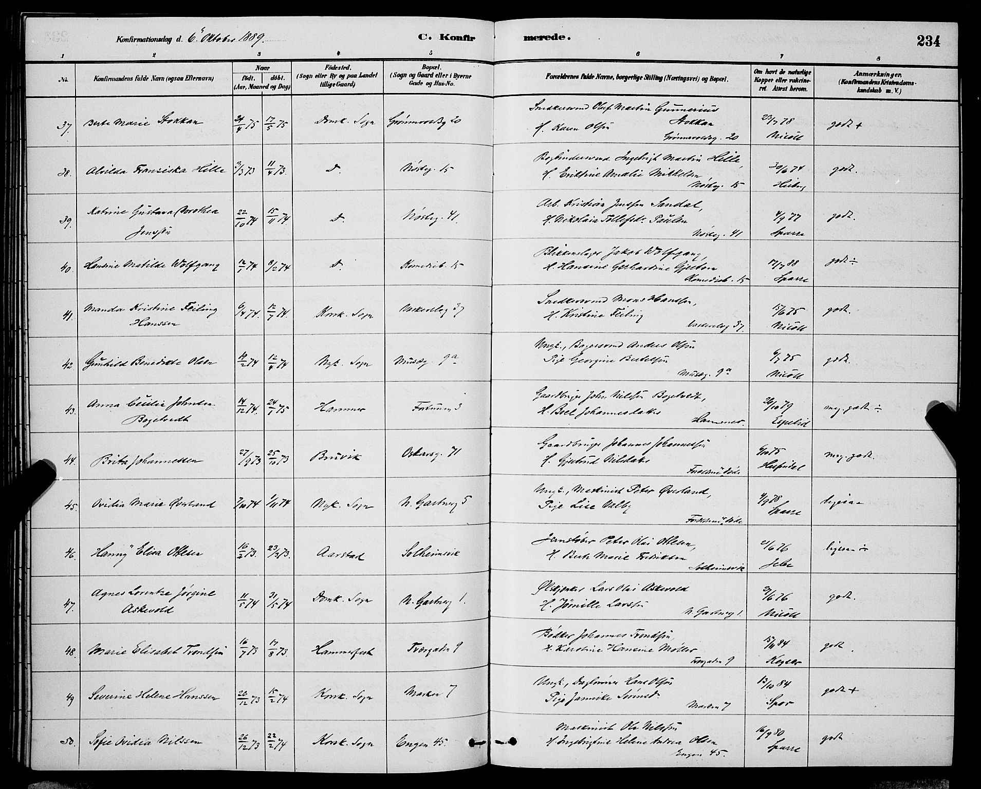 Domkirken sokneprestembete, SAB/A-74801/H/Hab/L0024: Parish register (copy) no. C 4, 1880-1899, p. 234