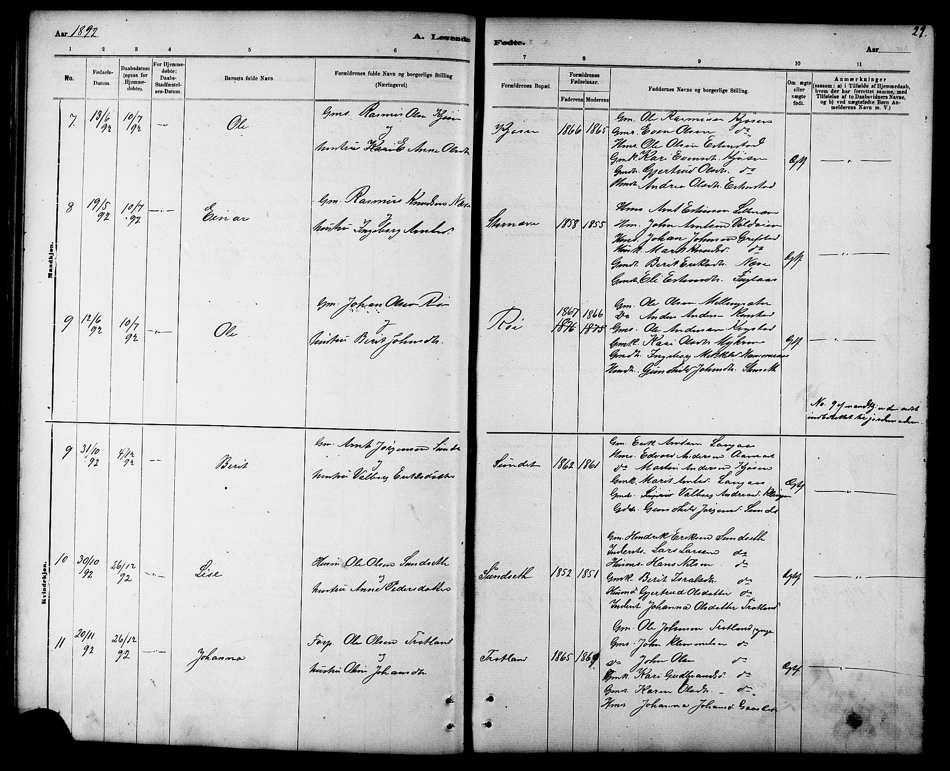 Ministerialprotokoller, klokkerbøker og fødselsregistre - Sør-Trøndelag, SAT/A-1456/694/L1132: Parish register (copy) no. 694C04, 1887-1914, p. 29