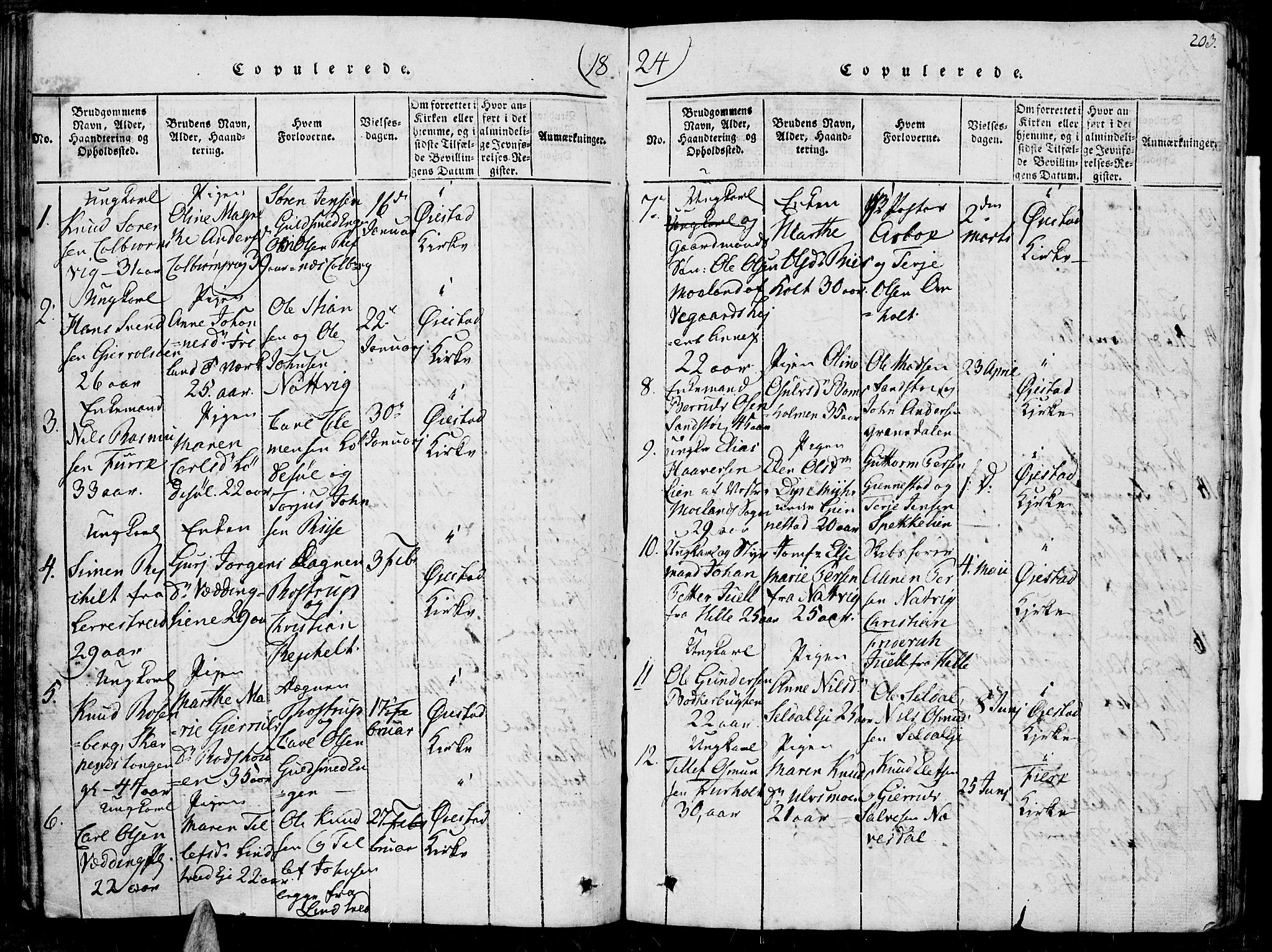 Øyestad sokneprestkontor, SAK/1111-0049/F/Fb/L0003: Parish register (copy) no. B 3, 1816-1827, p. 203