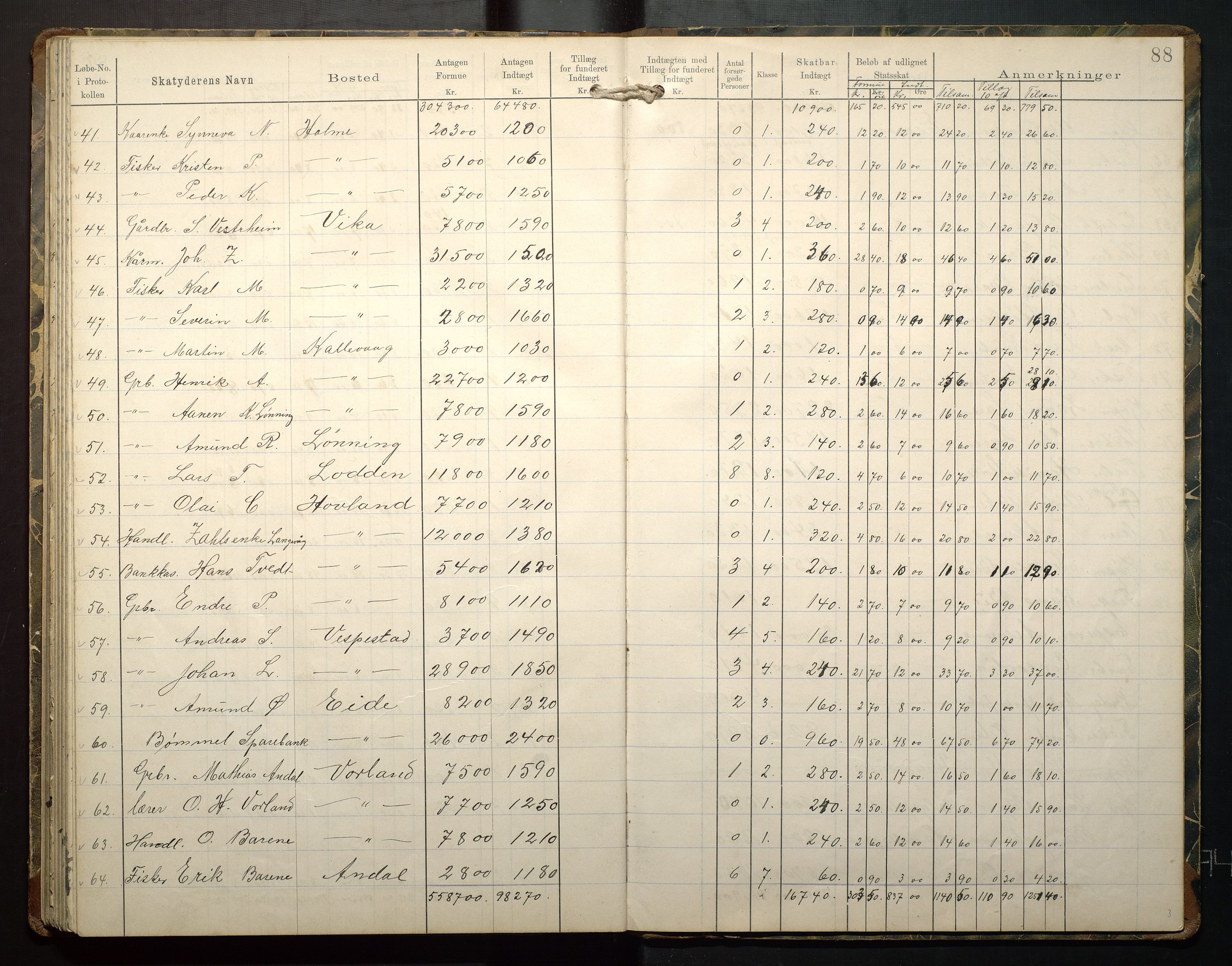 Finnaas kommune. Likningsnemnda, IKAH/1218a-142/F/Fb/L0001: Likningsprotokollar for statsskatt, 1894-1915, p. 89