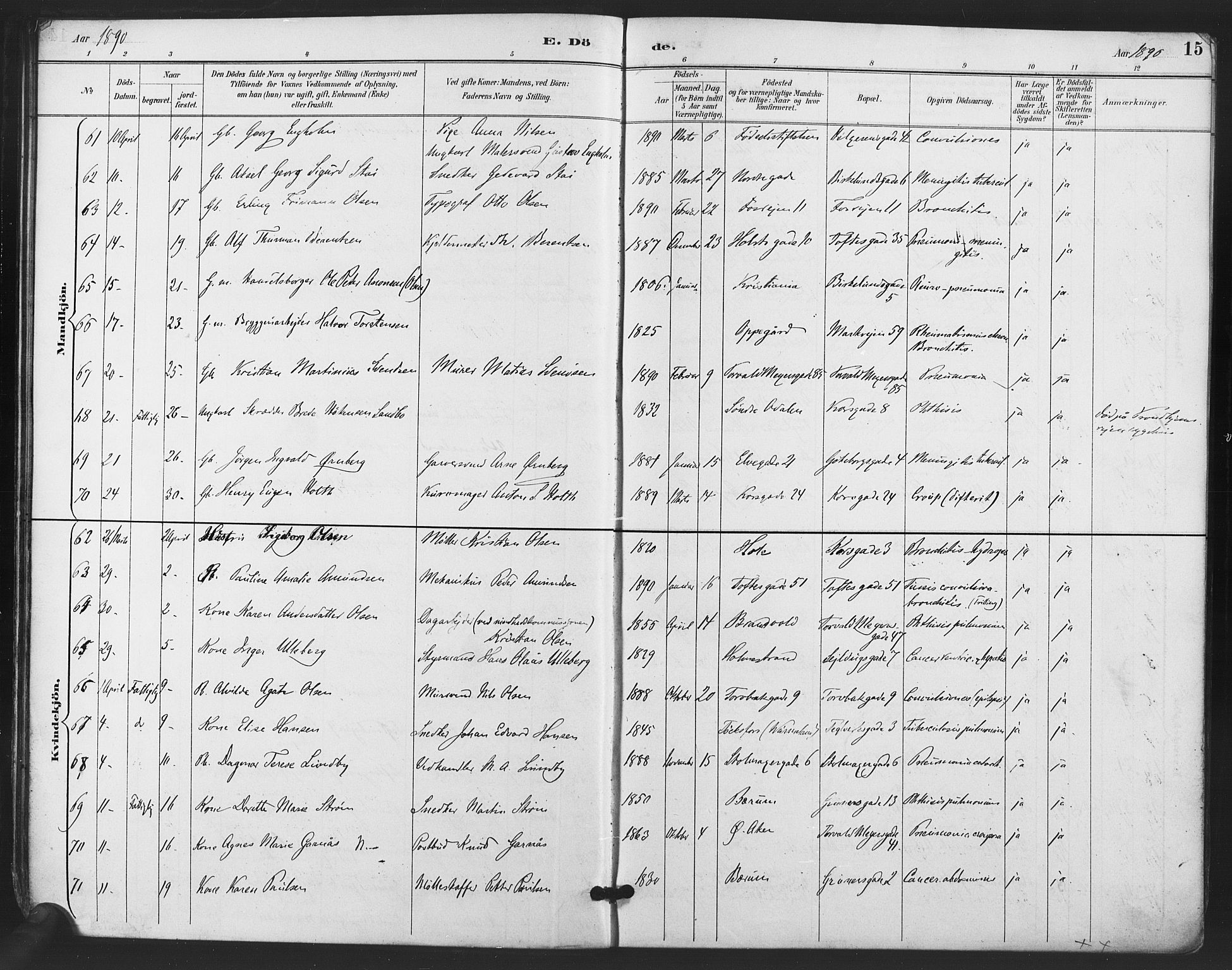 Paulus prestekontor Kirkebøker, AV/SAO-A-10871/F/Fa/L0011: Parish register (official) no. 11, 1889-1897, p. 15