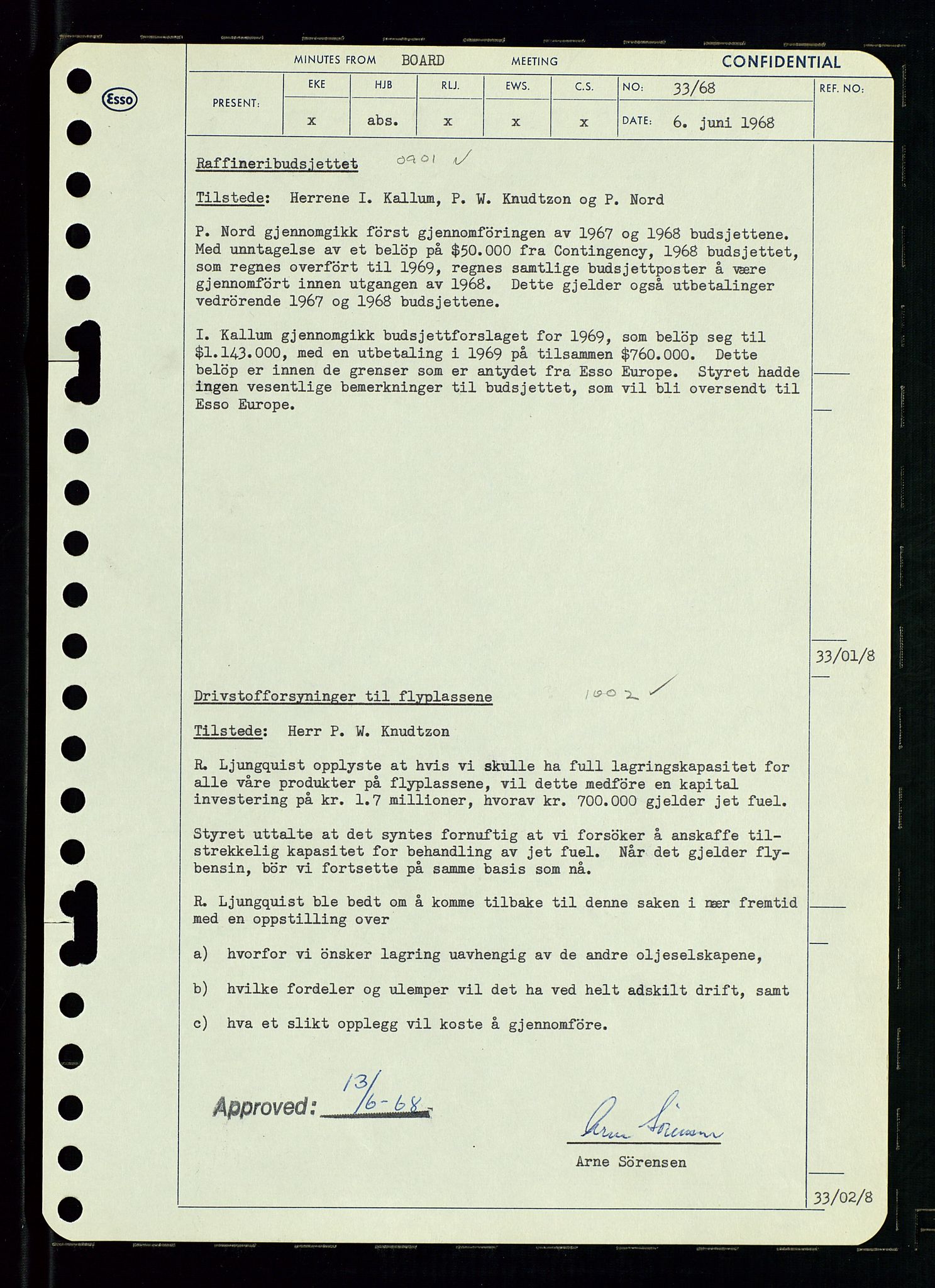 Pa 0982 - Esso Norge A/S, SAST/A-100448/A/Aa/L0002/0004: Den administrerende direksjon Board minutes (styrereferater) / Den administrerende direksjon Board minutes (styrereferater), 1968, p. 54