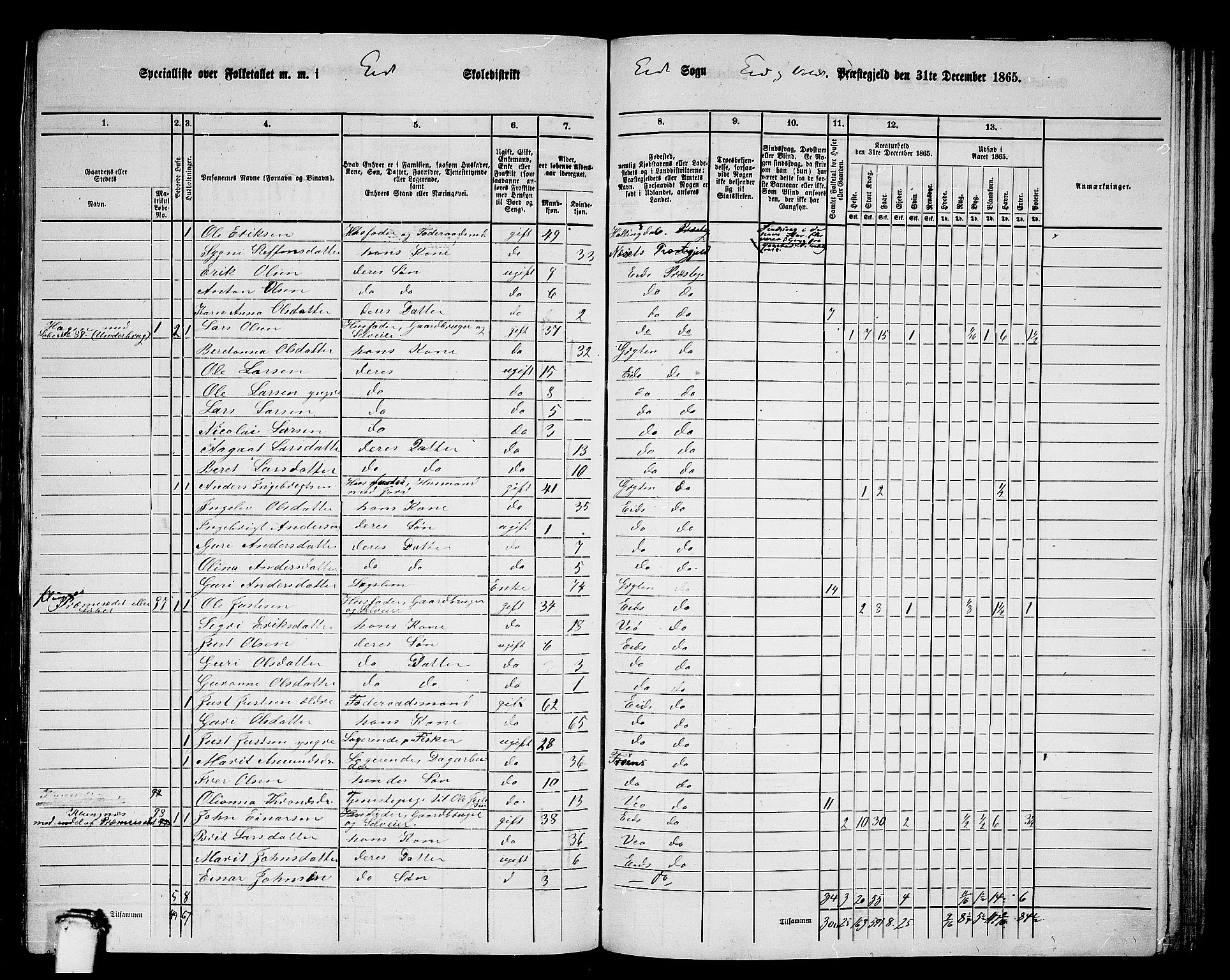 RA, 1865 census for Eid og Vold, 1865, p. 15