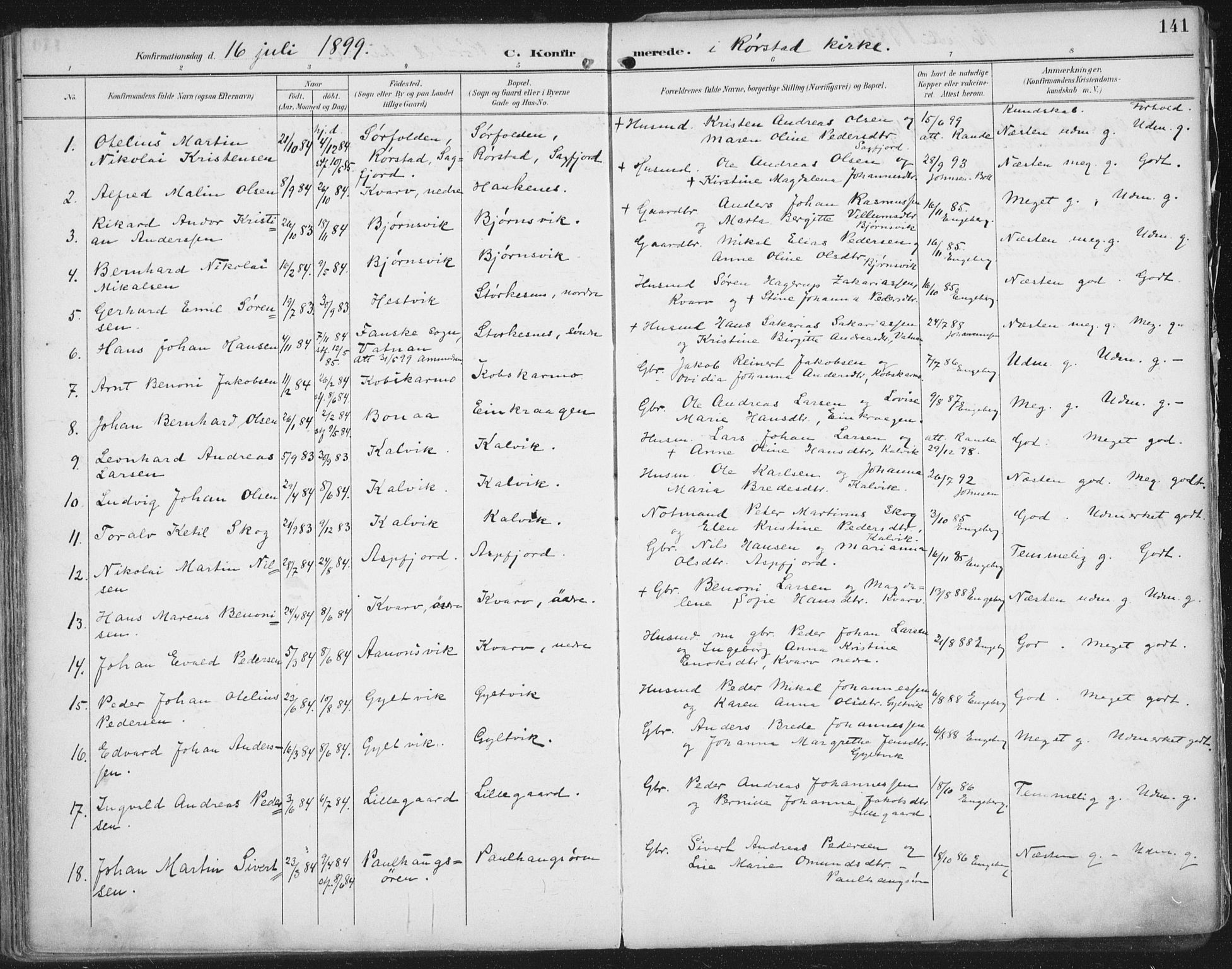 Ministerialprotokoller, klokkerbøker og fødselsregistre - Nordland, SAT/A-1459/854/L0779: Parish register (official) no. 854A02, 1892-1909, p. 141