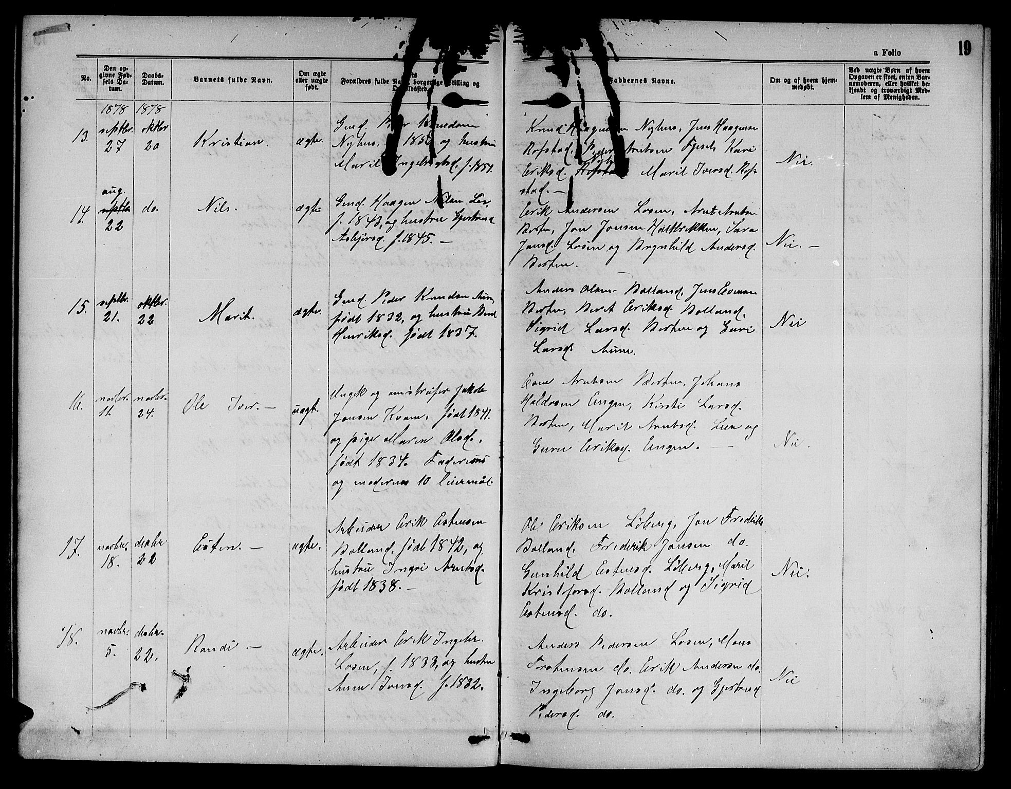 Ministerialprotokoller, klokkerbøker og fødselsregistre - Sør-Trøndelag, SAT/A-1456/693/L1122: Parish register (copy) no. 693C03, 1870-1886, p. 19