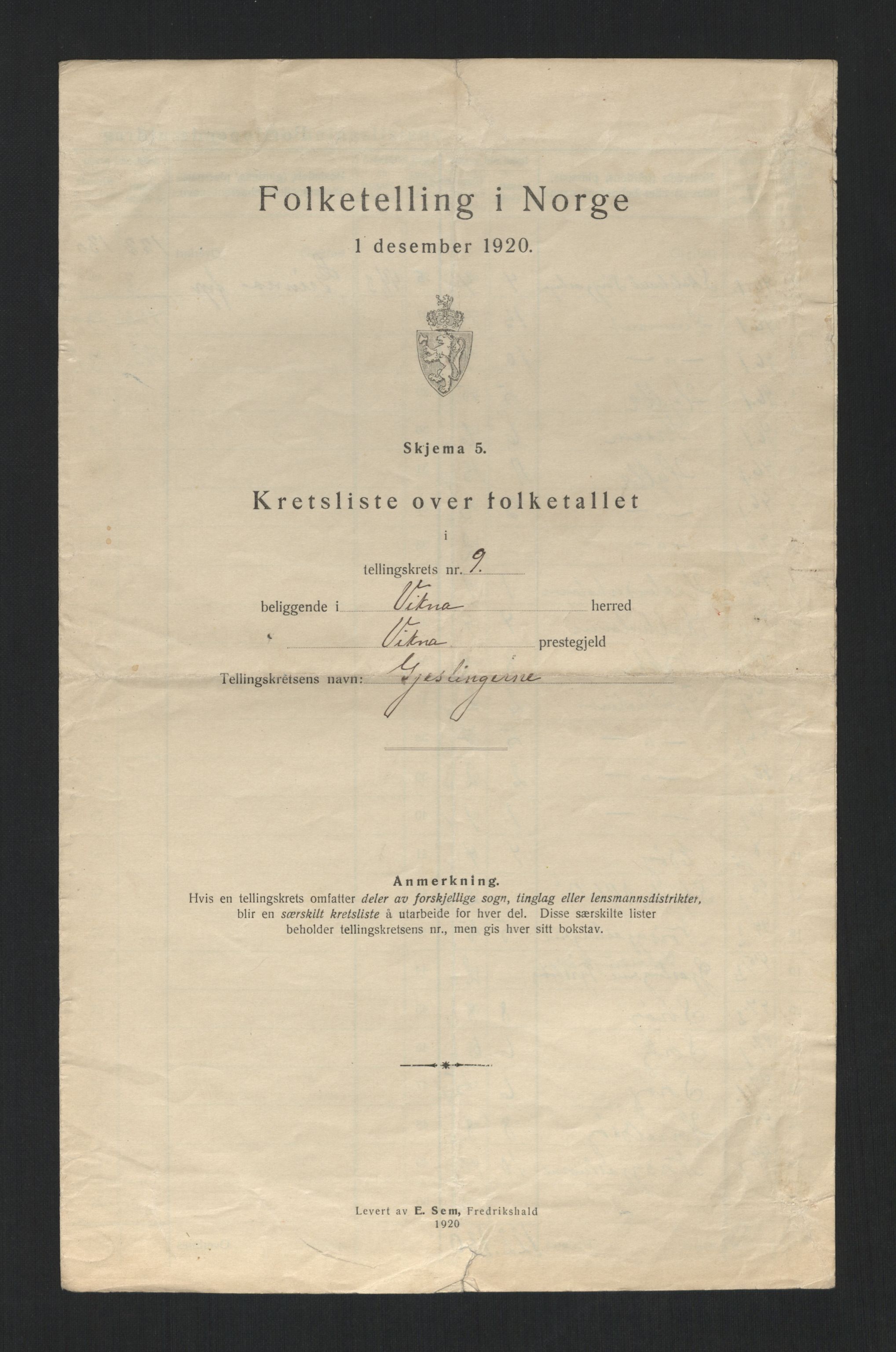 SAT, 1920 census for Vikna, 1920, p. 30