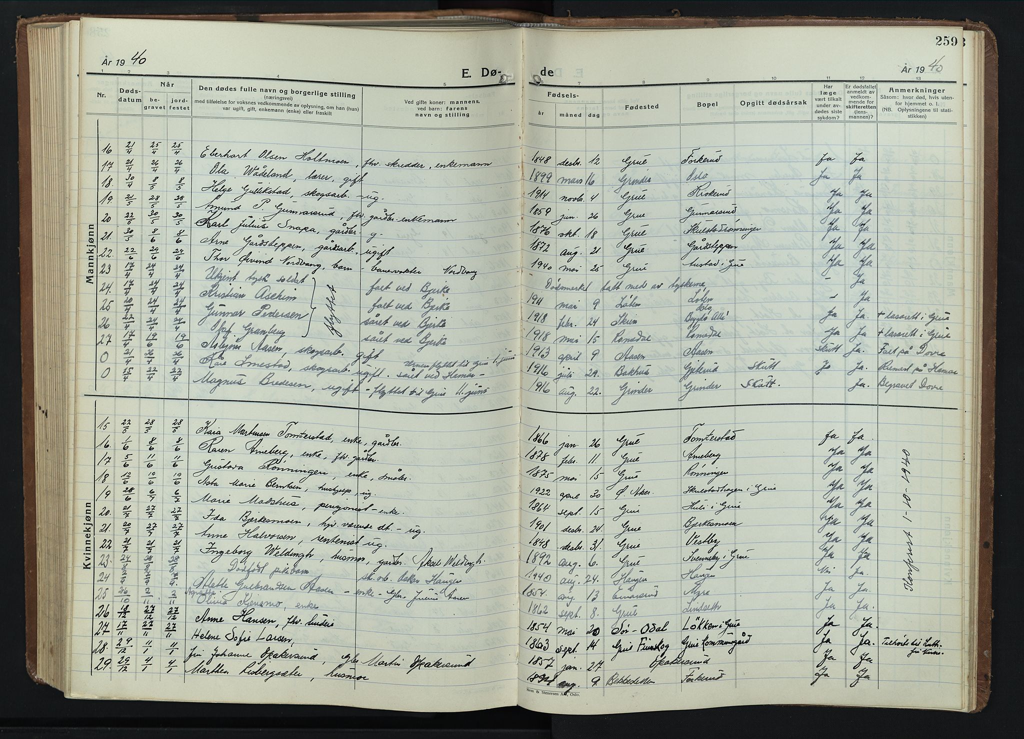 Grue prestekontor, AV/SAH-PREST-036/H/Ha/Hab/L0009: Parish register (copy) no. 9, 1935-1955, p. 259