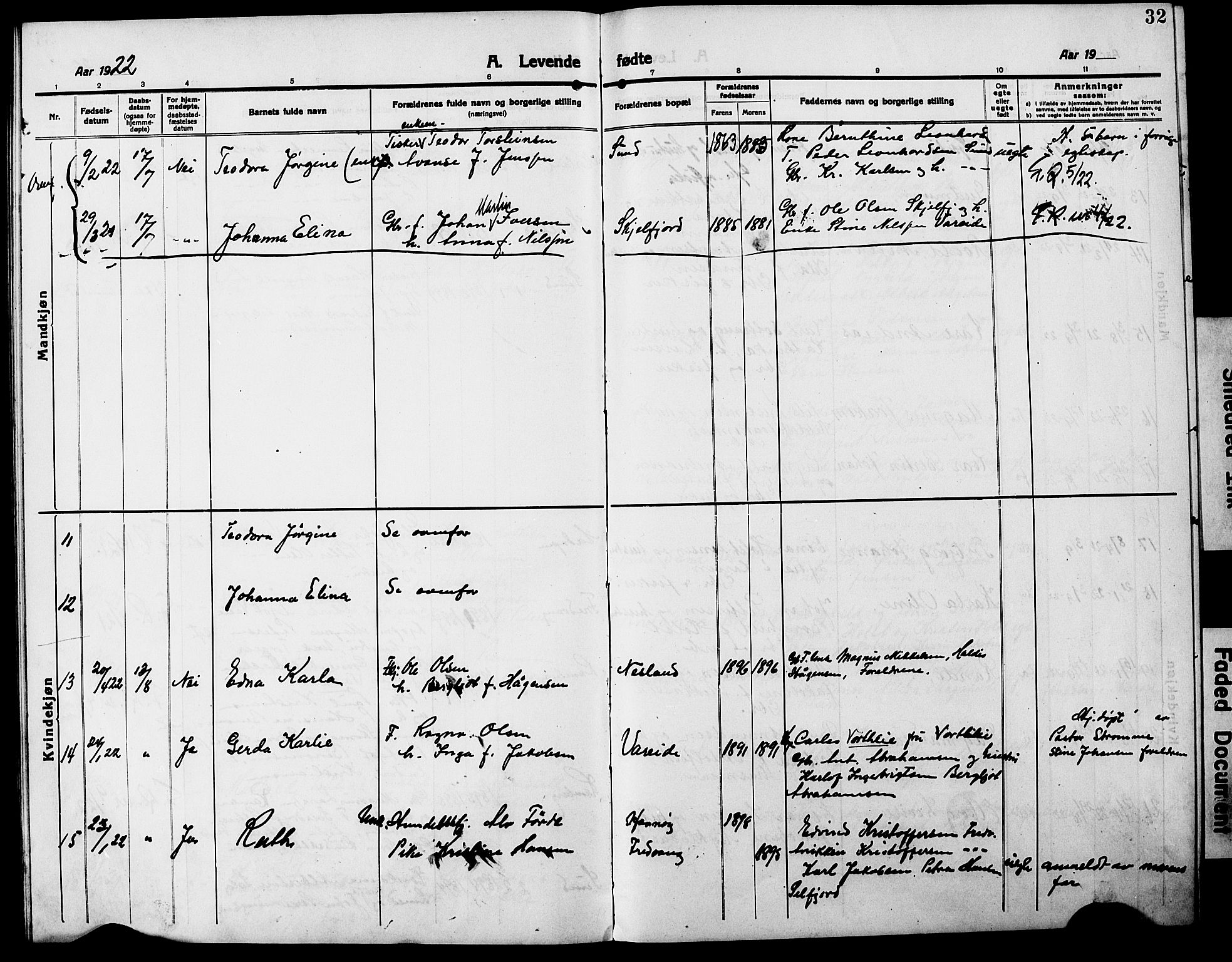 Ministerialprotokoller, klokkerbøker og fødselsregistre - Nordland, AV/SAT-A-1459/885/L1215: Parish register (copy) no. 885C04, 1916-1929, p. 32