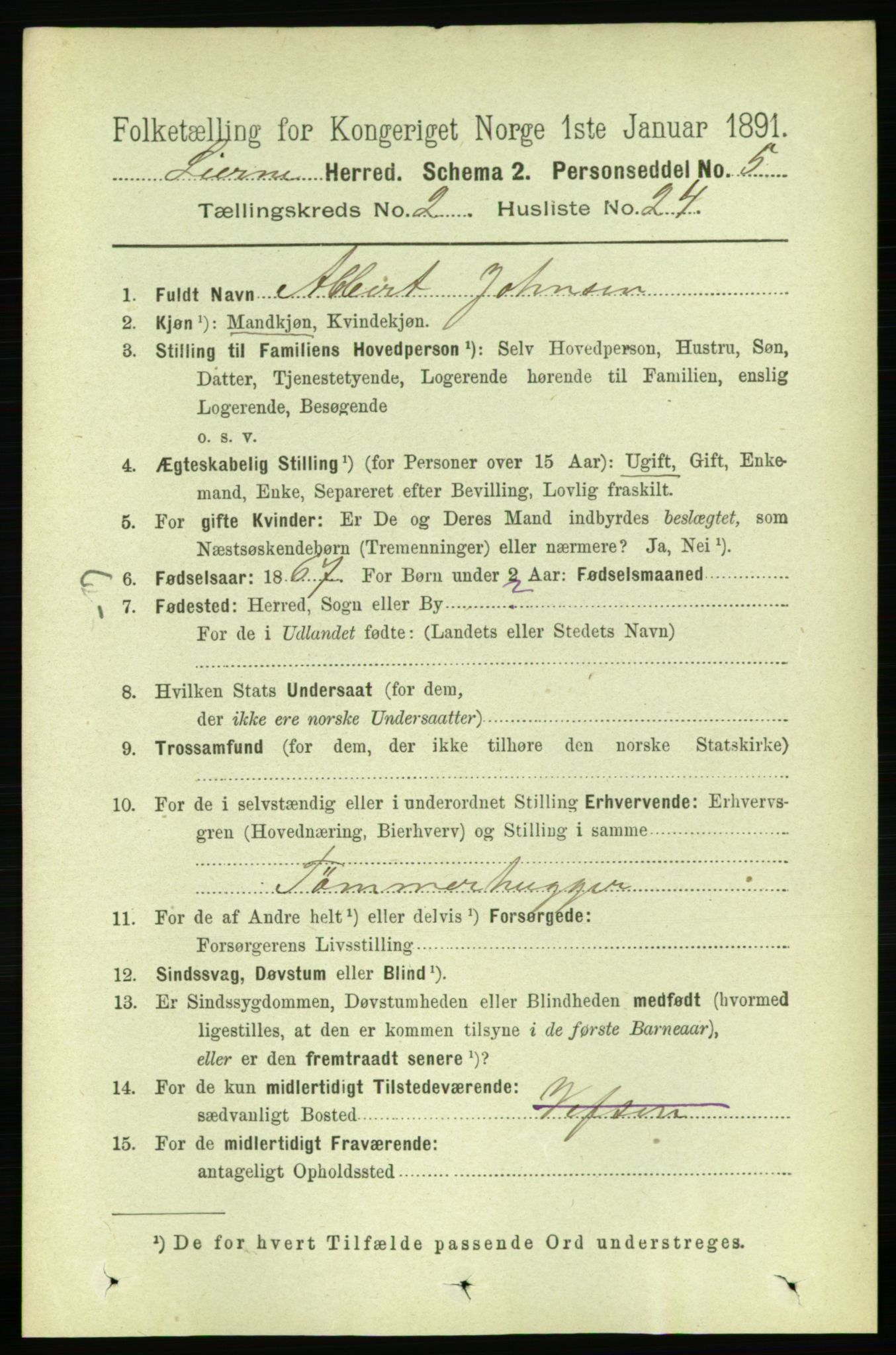 RA, 1891 census for 1737 Lierne, 1891, p. 699