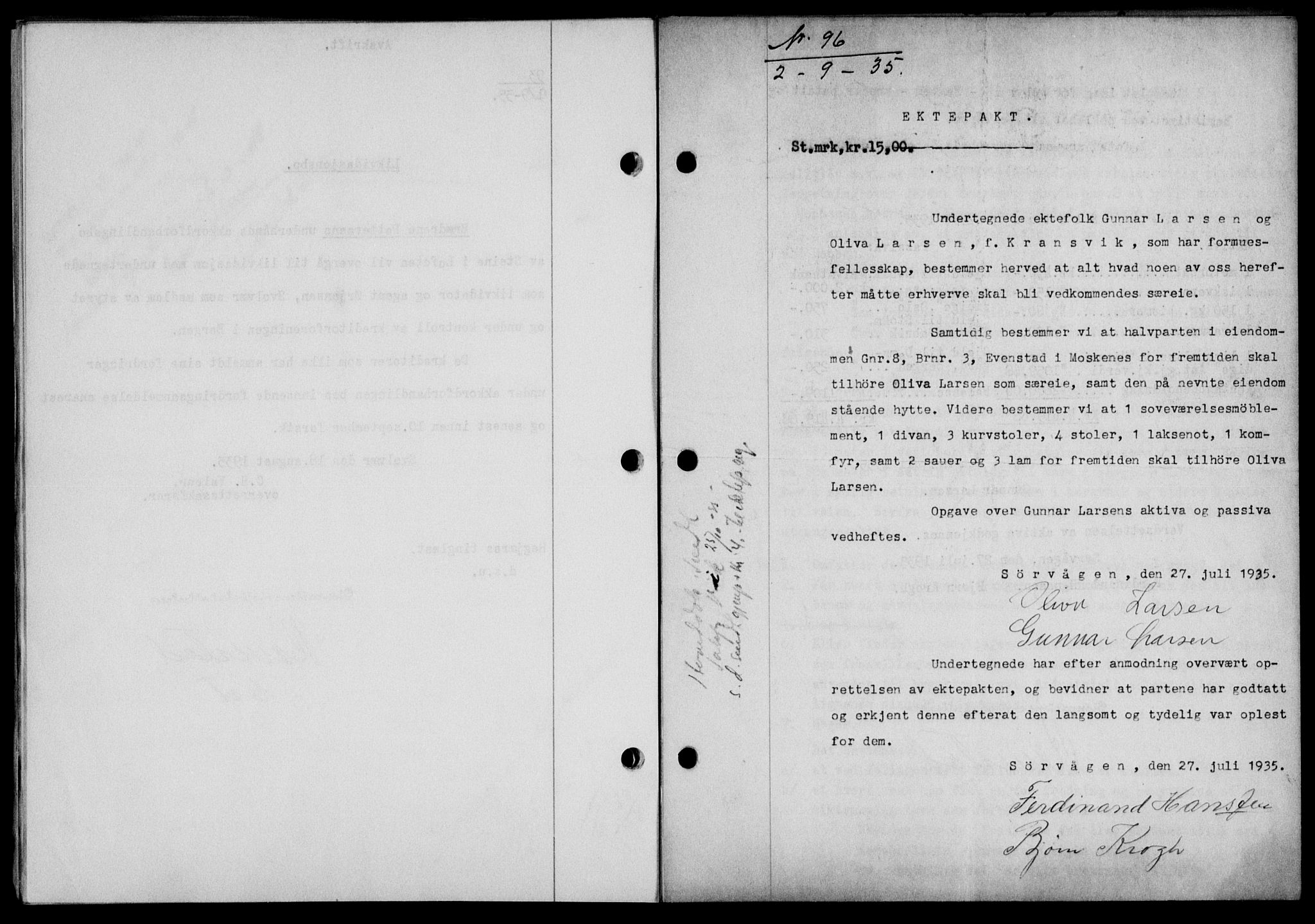 Lofoten sorenskriveri, AV/SAT-A-0017/1/2/2C/L0032b: Mortgage book no. 32b, 1935-1935, Deed date: 02.09.1935