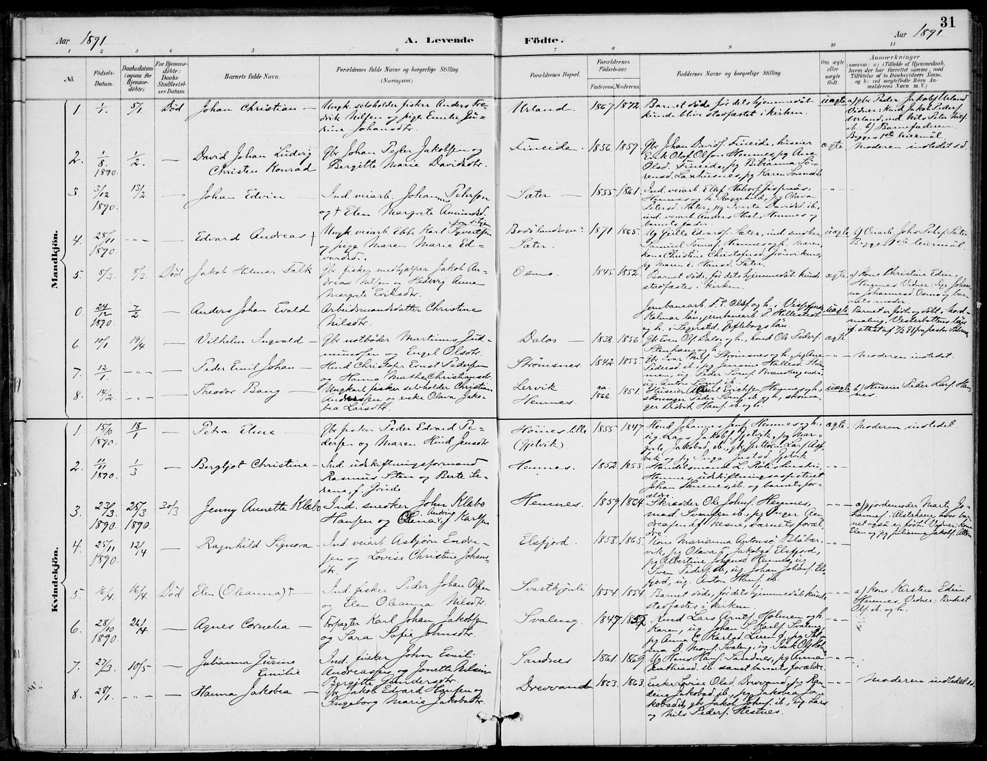 Ministerialprotokoller, klokkerbøker og fødselsregistre - Nordland, SAT/A-1459/825/L0362: Parish register (official) no. 825A16, 1886-1908, p. 31