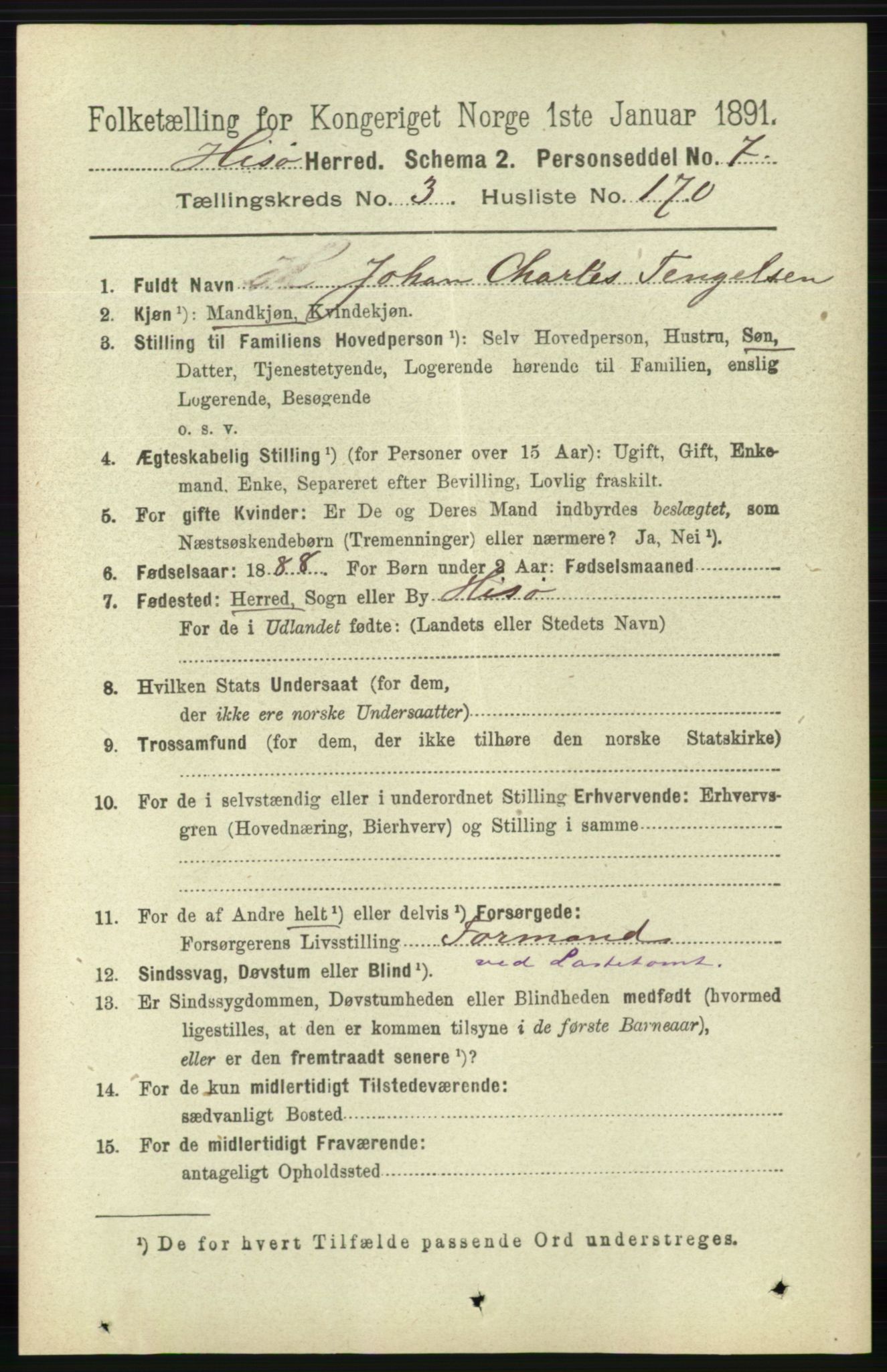 RA, 1891 census for 0922 Hisøy, 1891, p. 3225