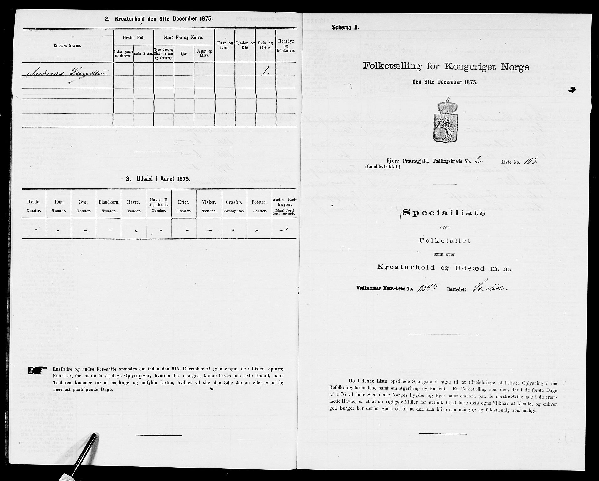 SAK, 1875 census for 0923L Fjære/Fjære, 1875, p. 731