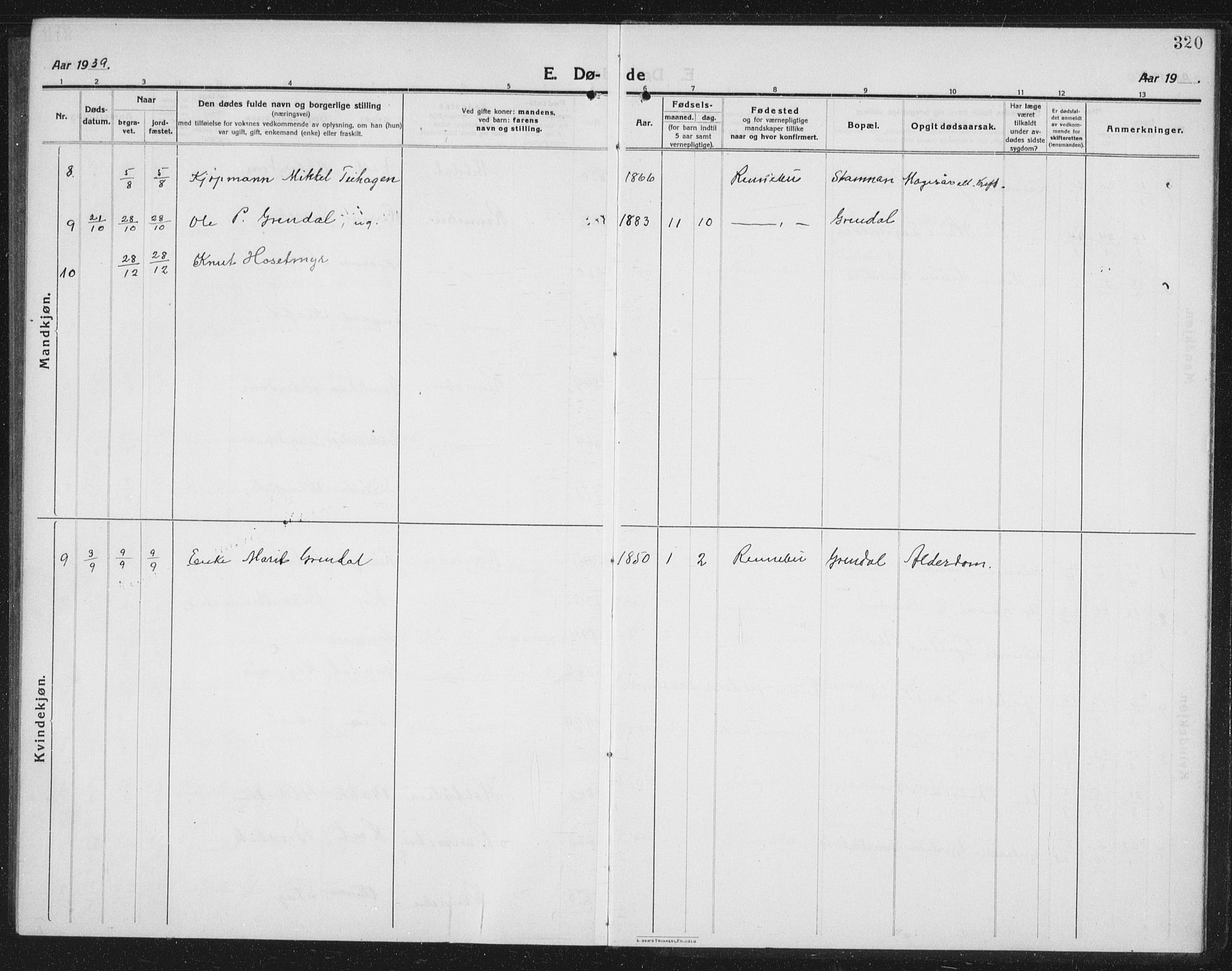 Ministerialprotokoller, klokkerbøker og fødselsregistre - Sør-Trøndelag, SAT/A-1456/674/L0877: Parish register (copy) no. 674C04, 1913-1940, p. 320
