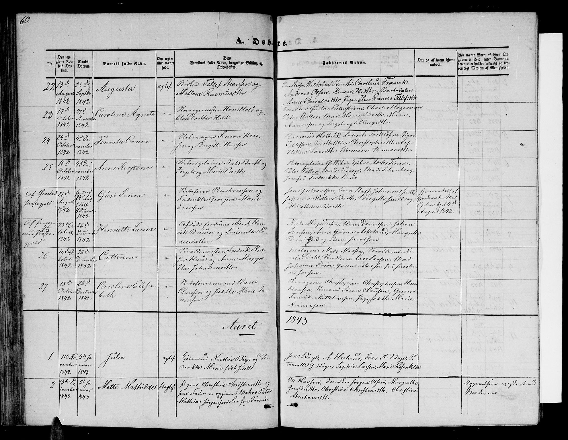 Arendal sokneprestkontor, Trefoldighet, SAK/1111-0040/F/Fb/L0002: Parish register (copy) no. B 2, 1838-1860, p. 60