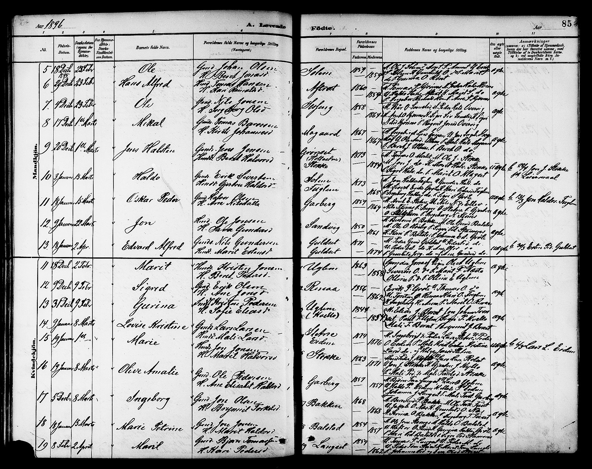 Ministerialprotokoller, klokkerbøker og fødselsregistre - Sør-Trøndelag, SAT/A-1456/695/L1157: Parish register (copy) no. 695C08, 1889-1913, p. 85