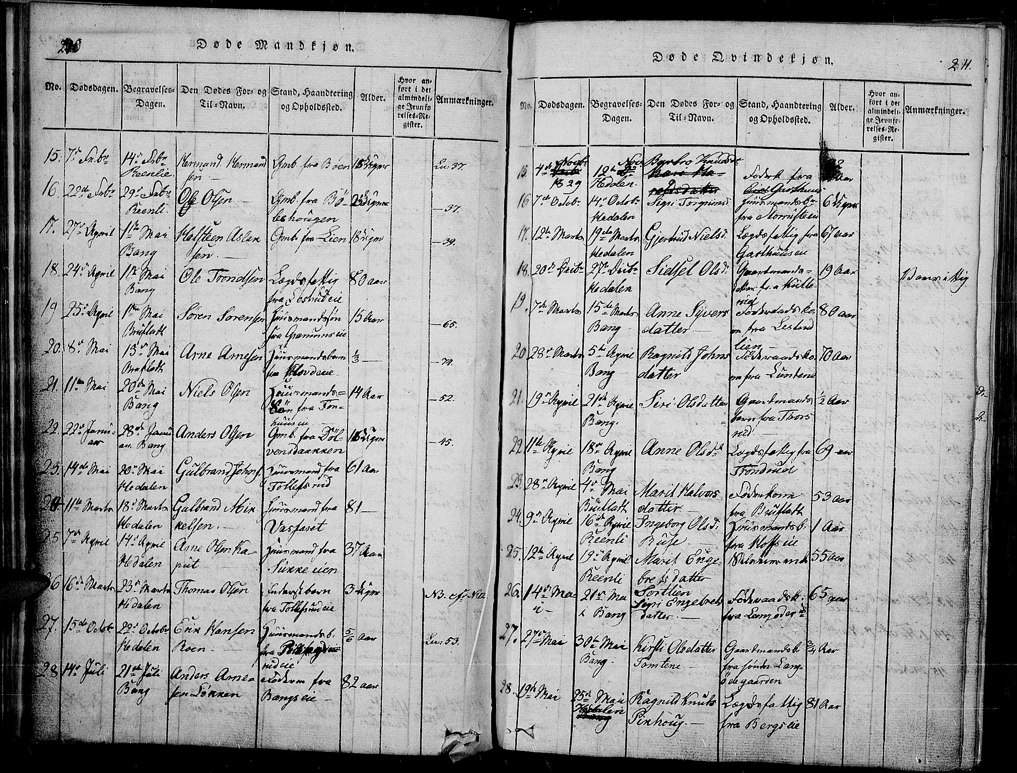 Sør-Aurdal prestekontor, SAH/PREST-128/H/Ha/Haa/L0003: Parish register (official) no. 3, 1825-1840, p. 210-211
