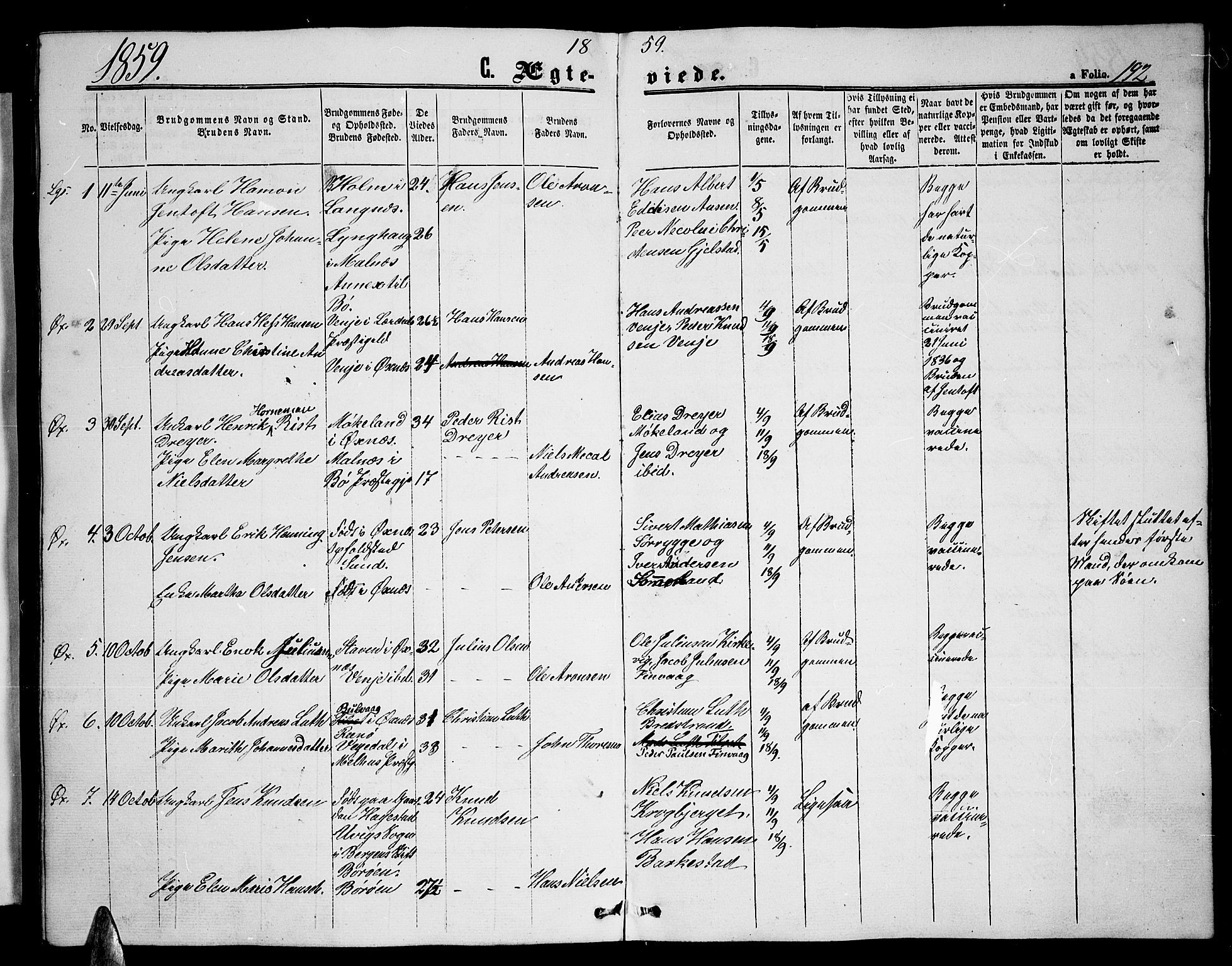 Ministerialprotokoller, klokkerbøker og fødselsregistre - Nordland, AV/SAT-A-1459/893/L1347: Parish register (copy) no. 893C02, 1858-1866, p. 192