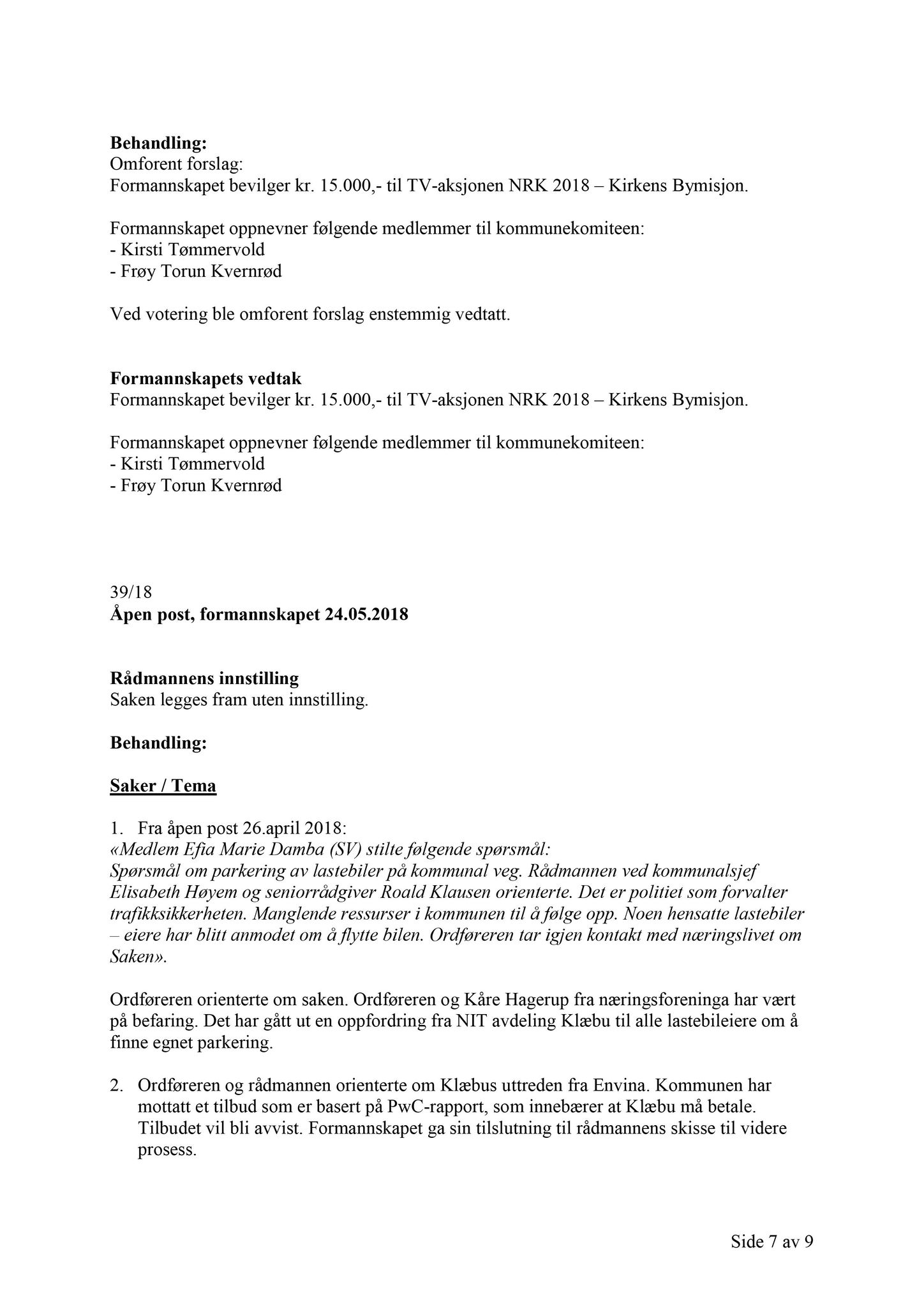 Klæbu Kommune, TRKO/KK/02-FS/L011: Formannsskapet - Møtedokumenter, 2018, p. 998