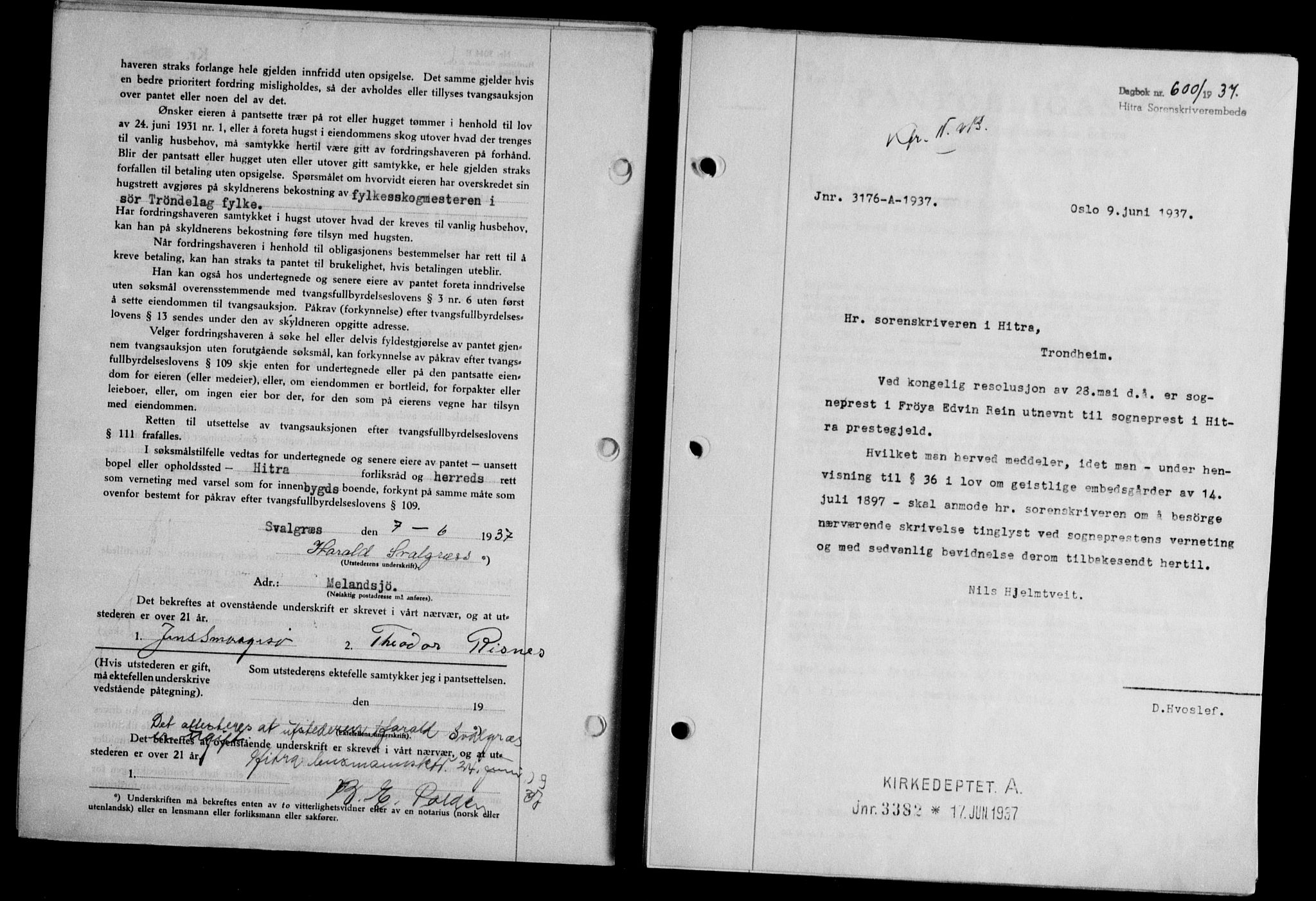 Hitra sorenskriveri, AV/SAT-A-0018/2/2C/2Ca/L0028: Mortgage book no. B-1, 1936-1939, Diary no: : 600/1937