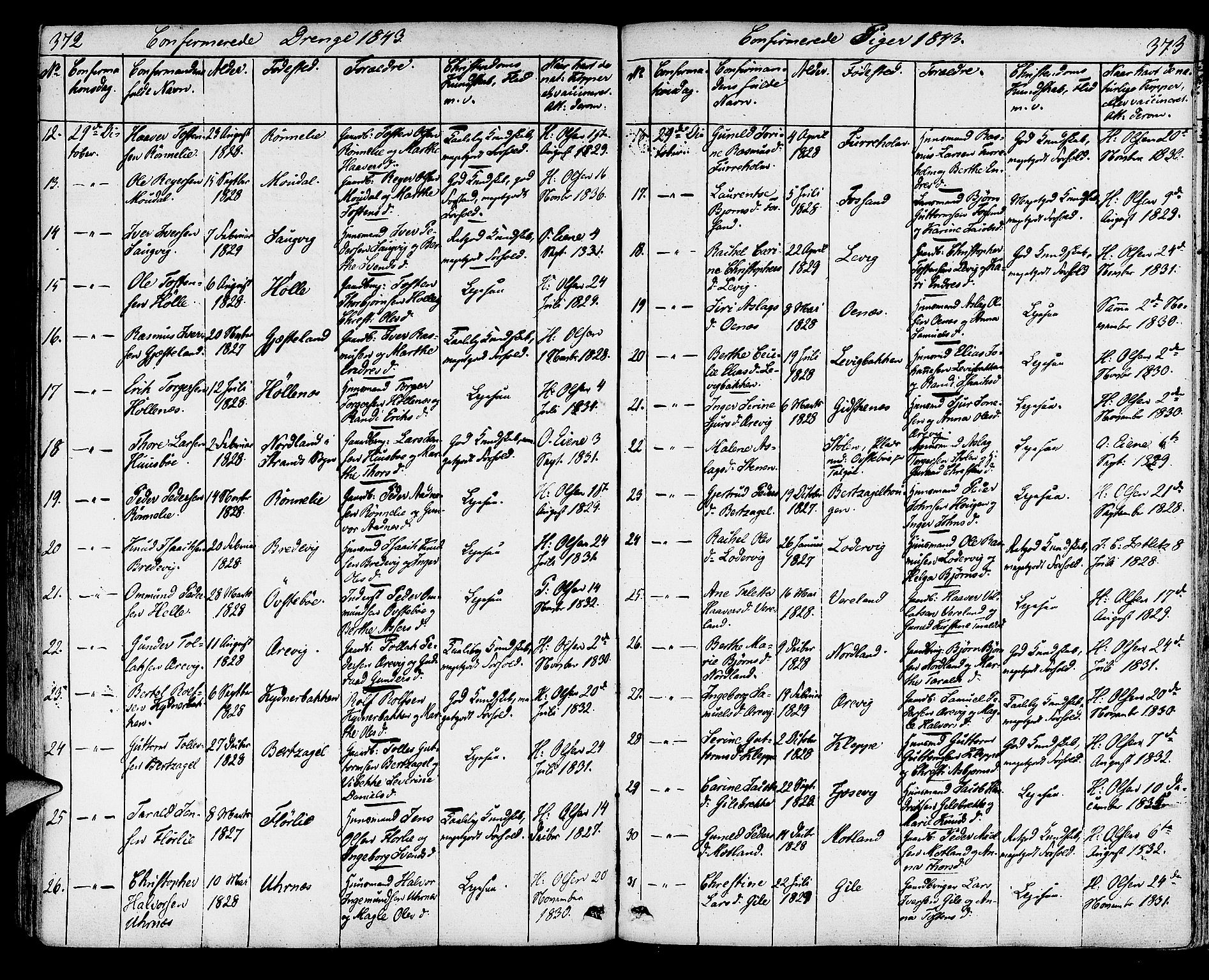 Strand sokneprestkontor, AV/SAST-A-101828/H/Ha/Haa/L0005: Parish register (official) no. A 5, 1833-1854, p. 372-373