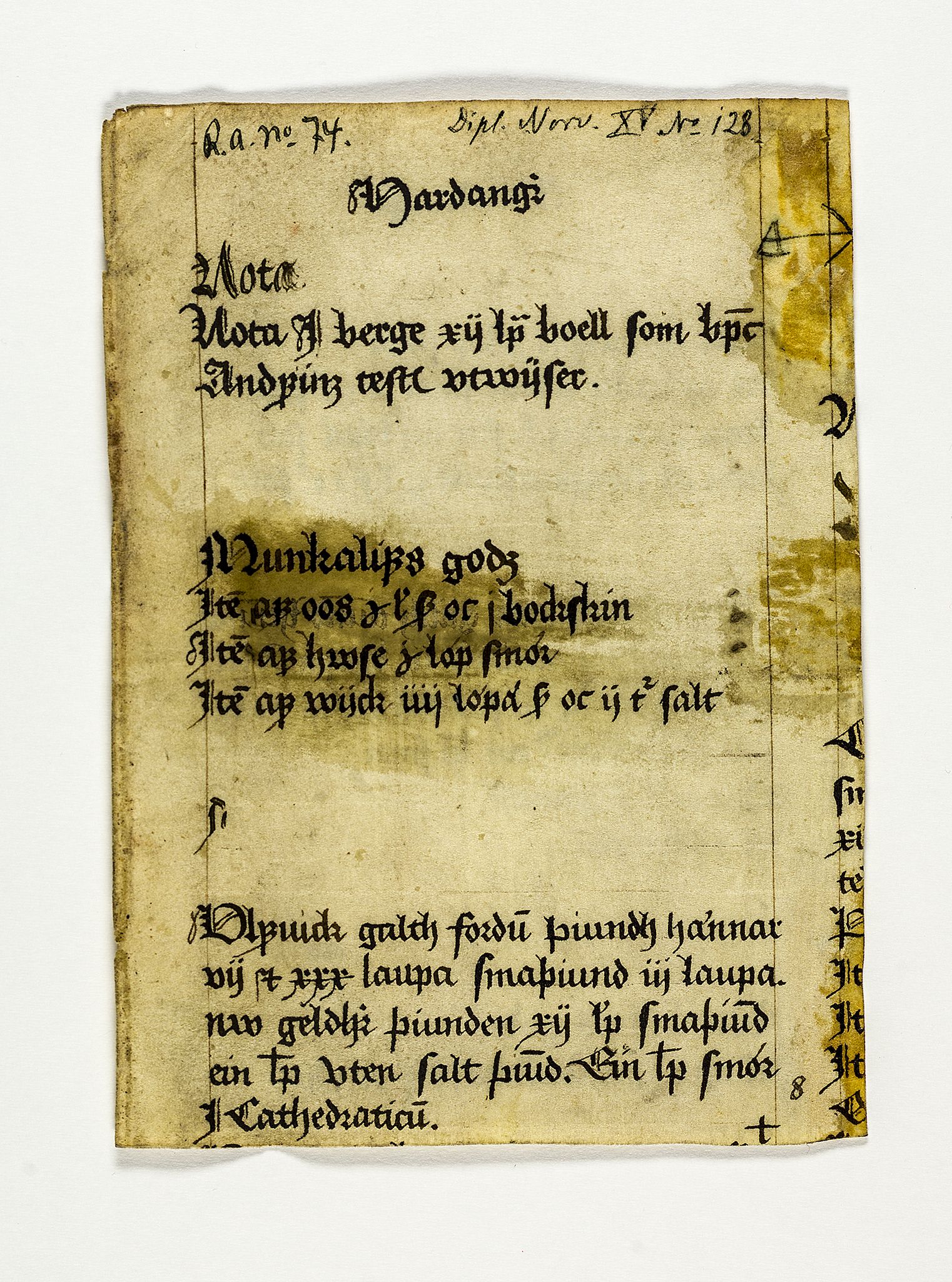 Riksarkivets diplomsamling, AV/RA-EA-5965/F26/L0006: Norrøne membranfragmenter bestand 67-87, 1100-1536, p. 55