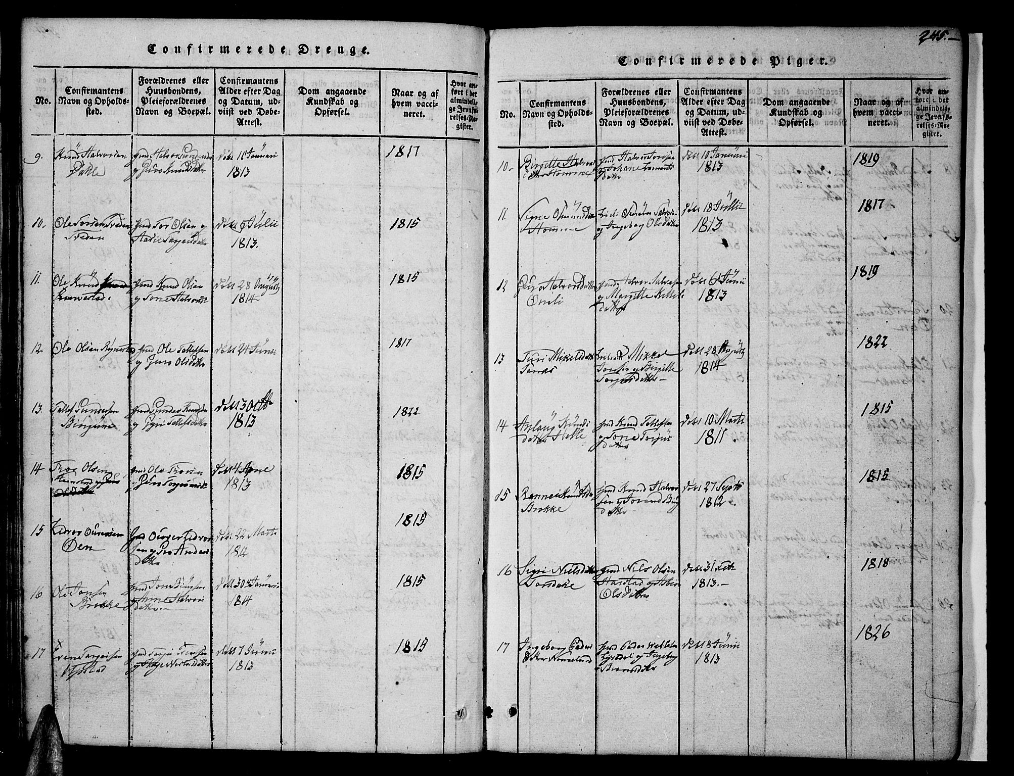 Valle sokneprestkontor, AV/SAK-1111-0044/F/Fb/Fbc/L0001: Parish register (copy) no. B 1 /1, 1816-1829, p. 245