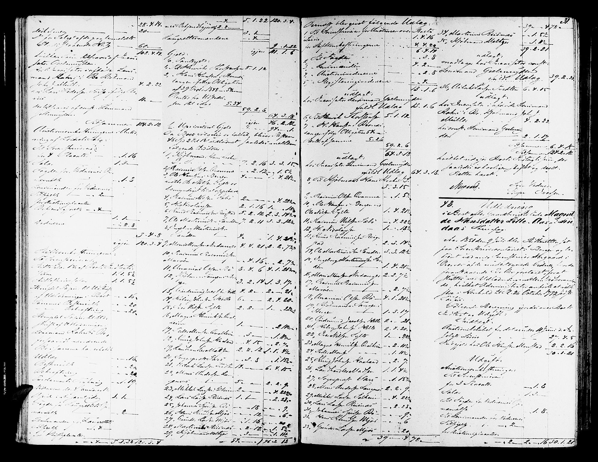Nordhordland sorenskrivar, AV/SAB-A-2901/1/H/Hd/Hda/L0005: Skifteutlodningsprotokollar, 1851-1857, p. 30b-31a
