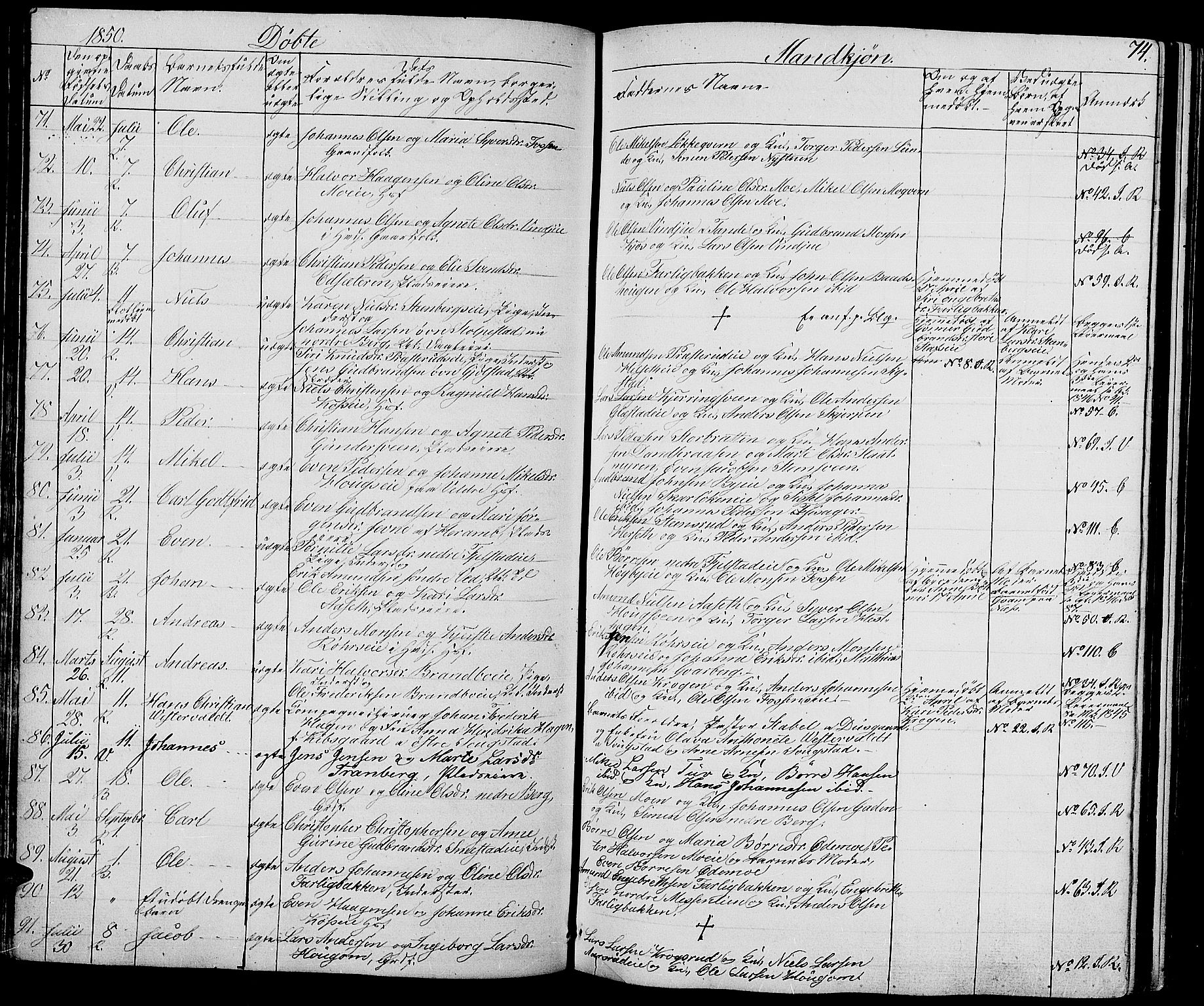 Ringsaker prestekontor, SAH/PREST-014/L/La/L0005: Parish register (copy) no. 5, 1839-1850, p. 74