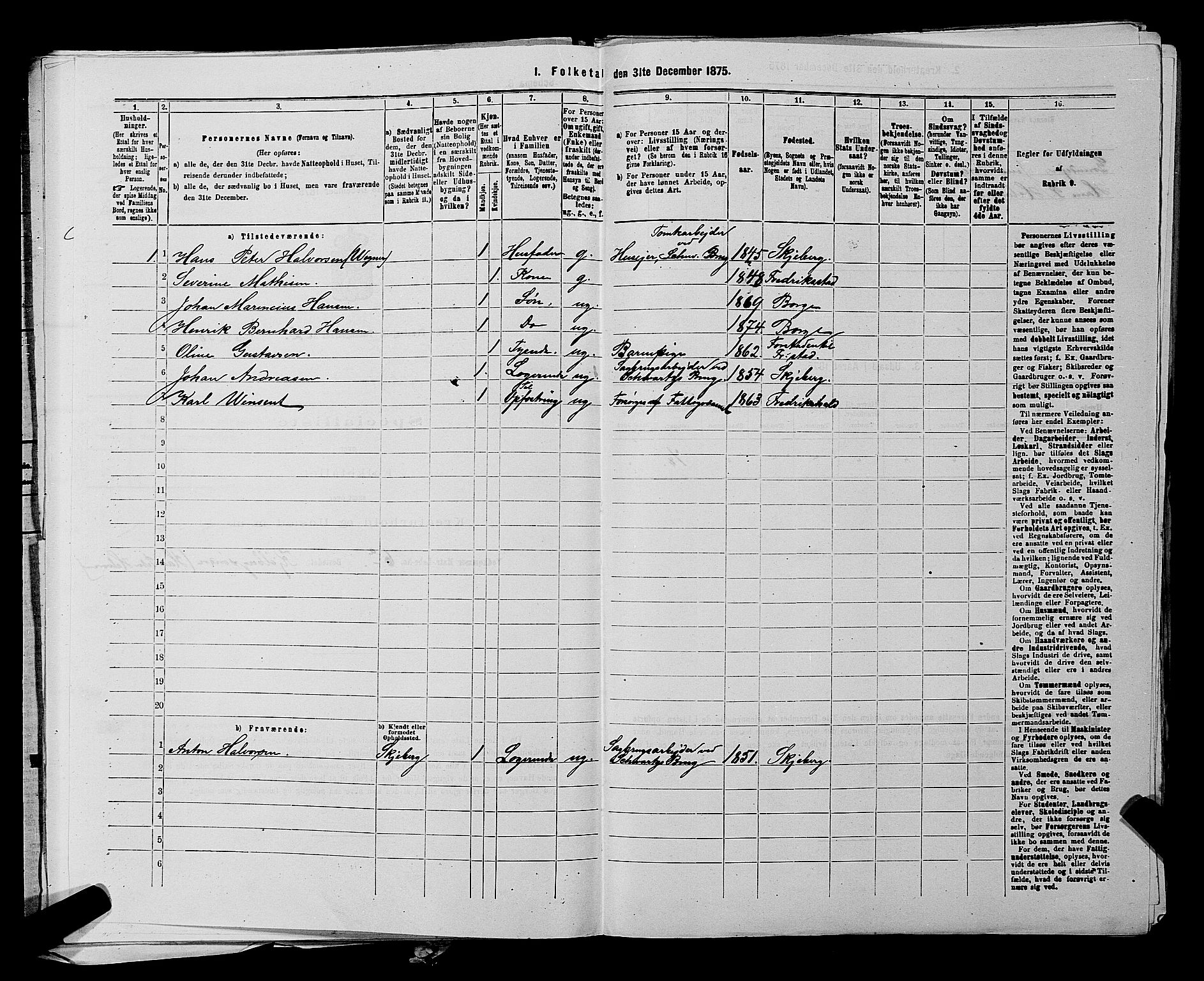 RA, 1875 census for 0113P Borge, 1875, p. 221