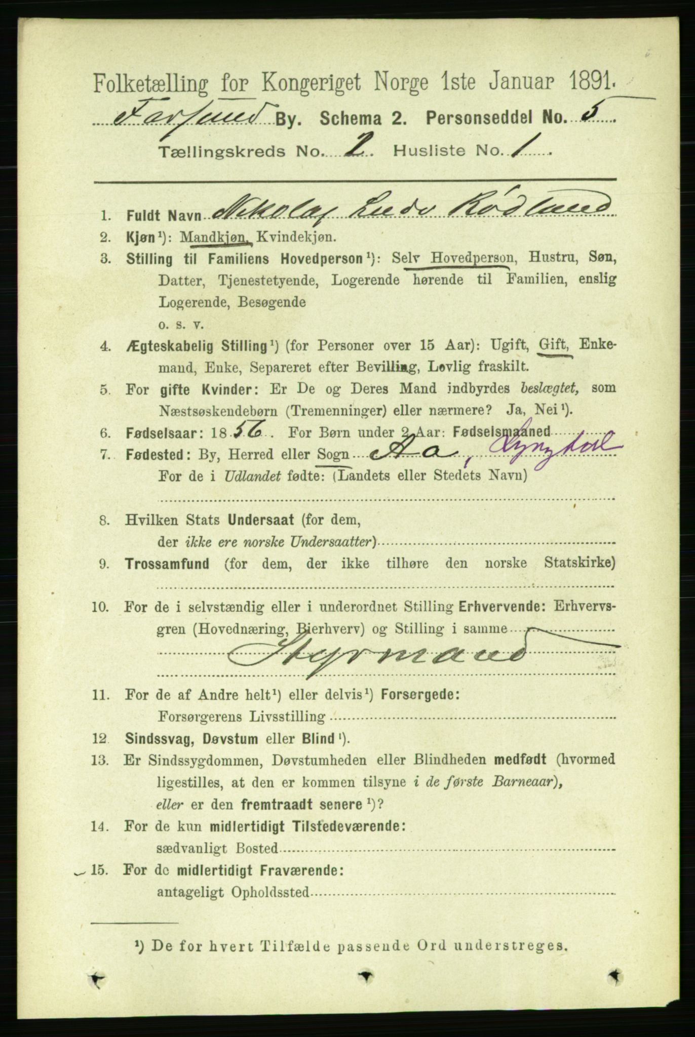 RA, 1891 census for 1003 Farsund, 1891, p. 958