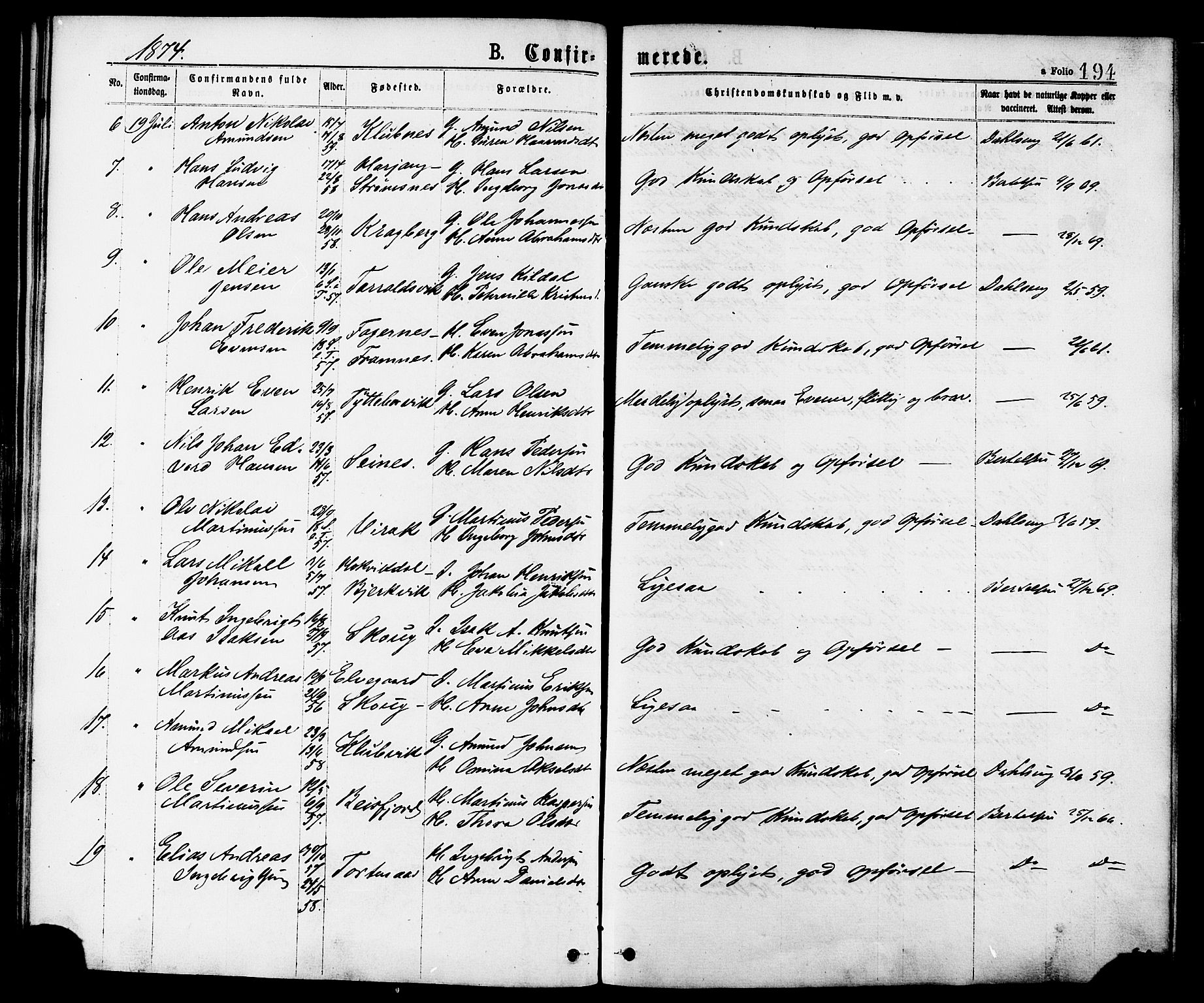 Ministerialprotokoller, klokkerbøker og fødselsregistre - Nordland, AV/SAT-A-1459/863/L0897: Parish register (official) no. 863A09, 1872-1886, p. 194