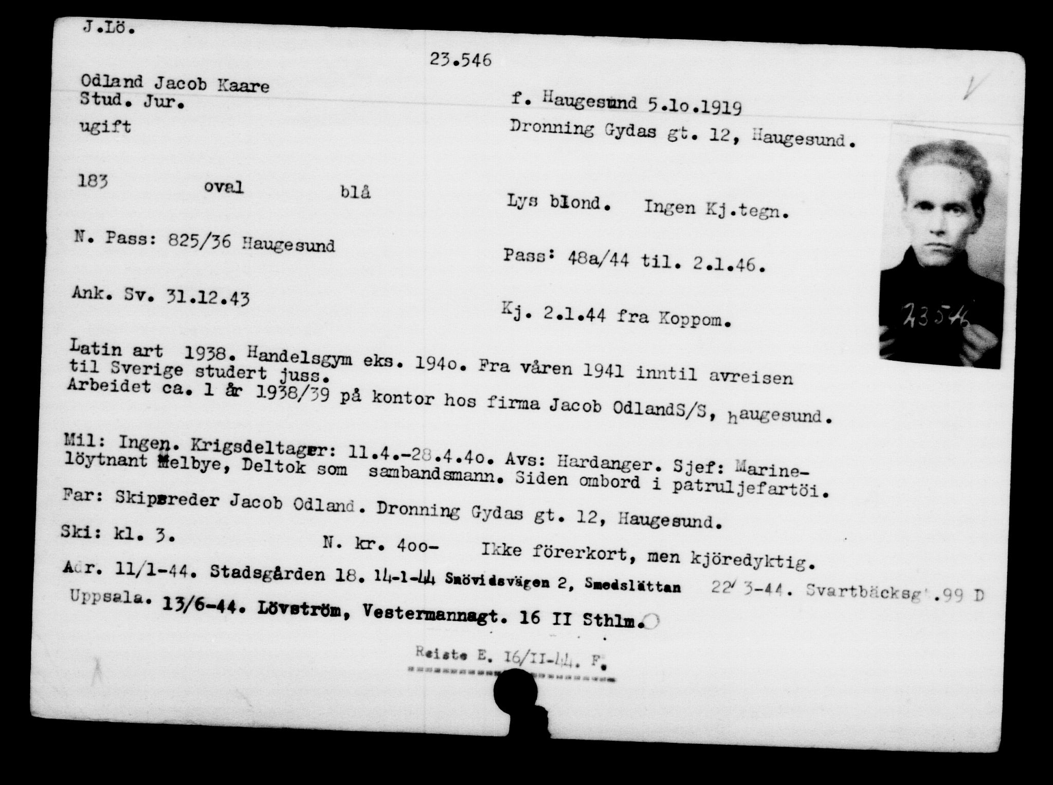 Den Kgl. Norske Legasjons Flyktningskontor, RA/S-6753/V/Va/L0010: Kjesäterkartoteket.  Flyktningenr. 22000-25314, 1940-1945, p. 1642