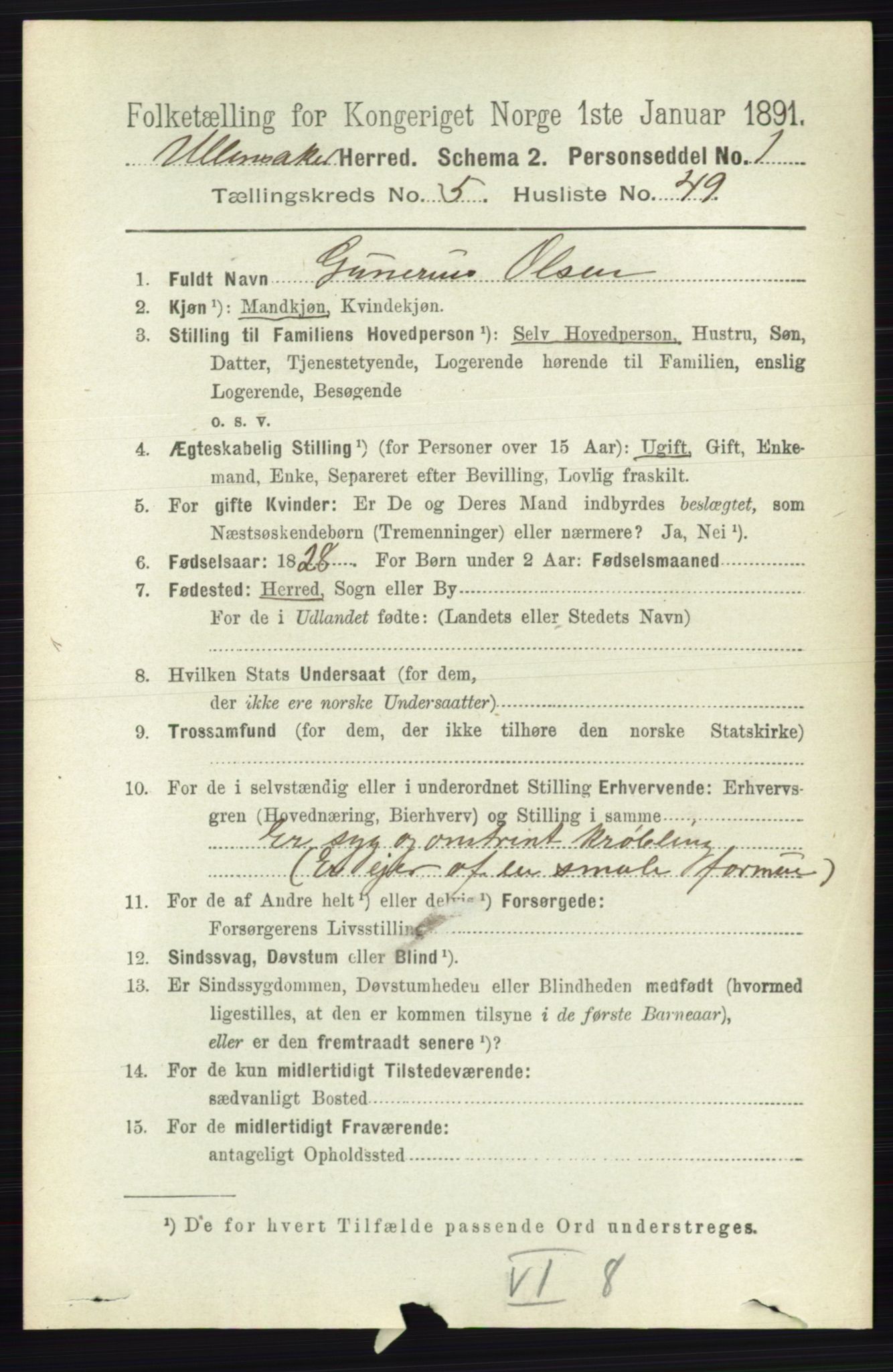 RA, 1891 census for 0235 Ullensaker, 1891, p. 2353